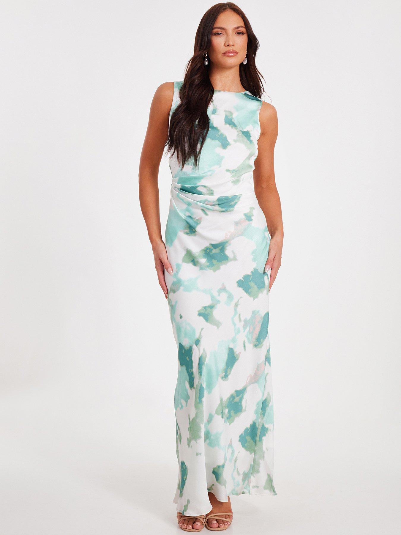 undefined Sage Satin Marble Print Midaxi Dress