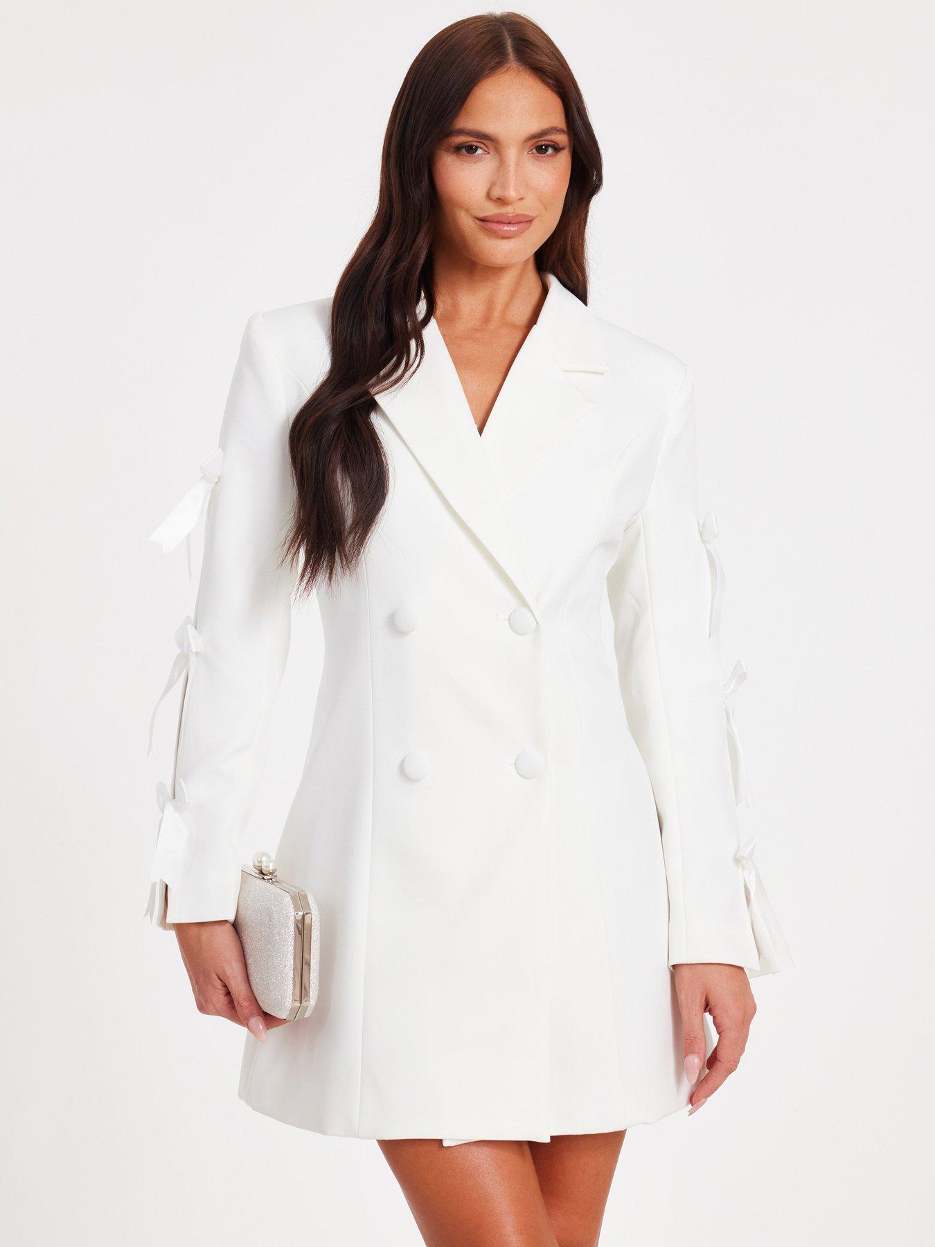 undefined White Bow Sleeve Blazer Dress
