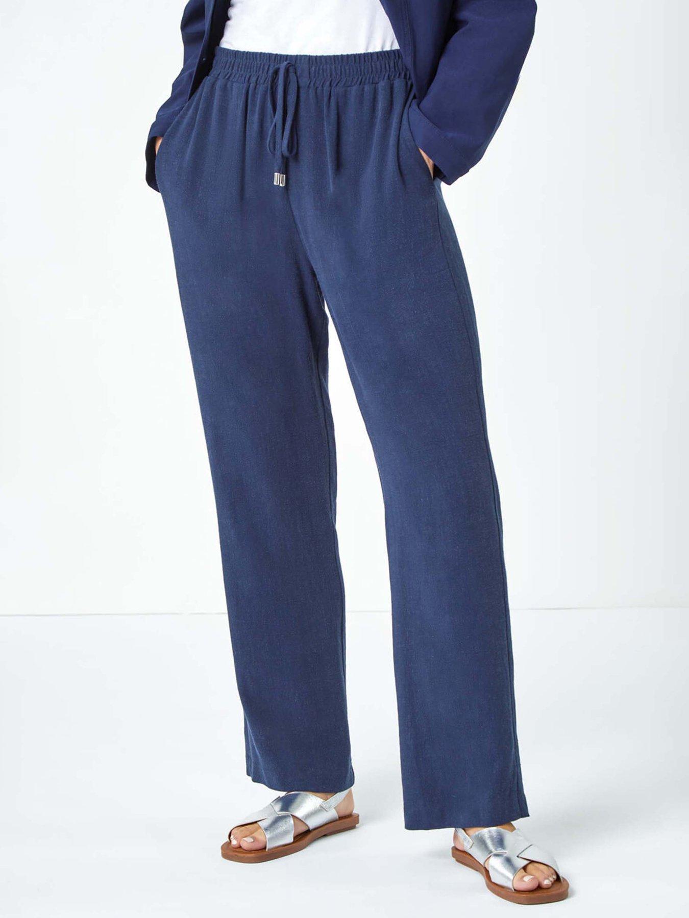 Roman Petite Linen Mix Trousers - Navy