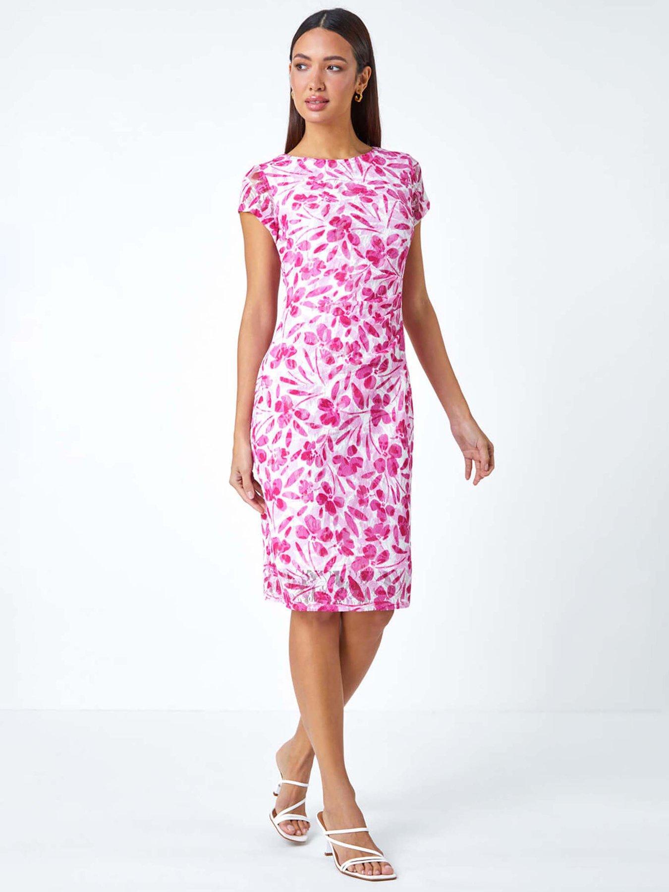 Roman Floral Lace Gathered Stretch Bodycon Dress - Ivory