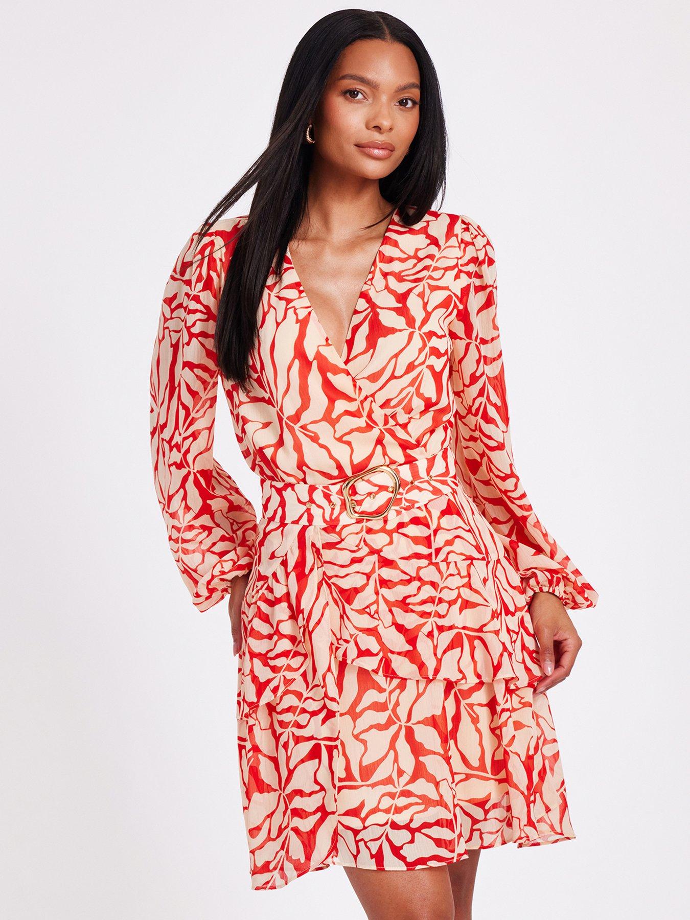 Quiz Red Chiffon Floral Skater Dress | Very