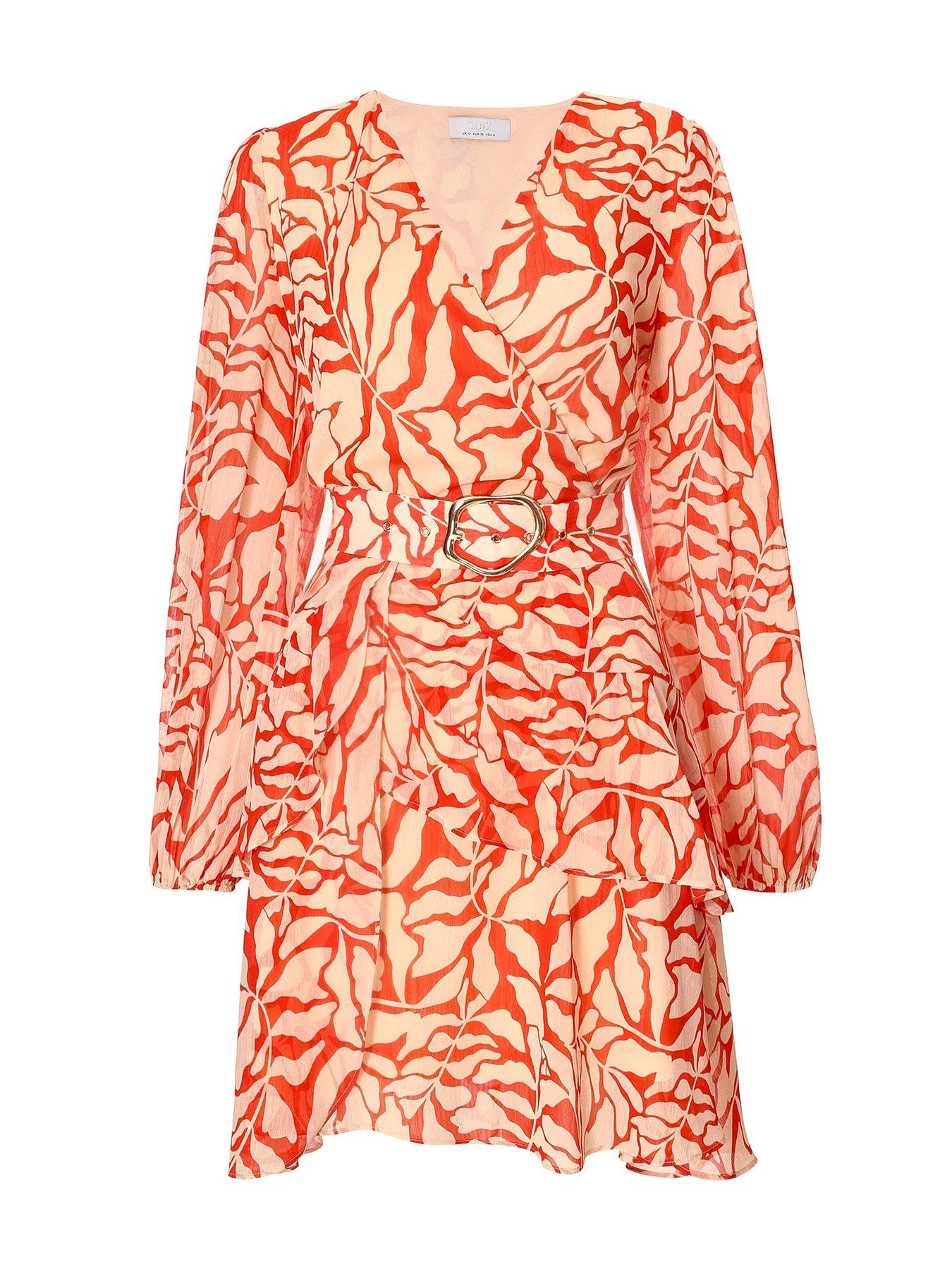 Quiz Red Chiffon Floral Skater Dress | Very