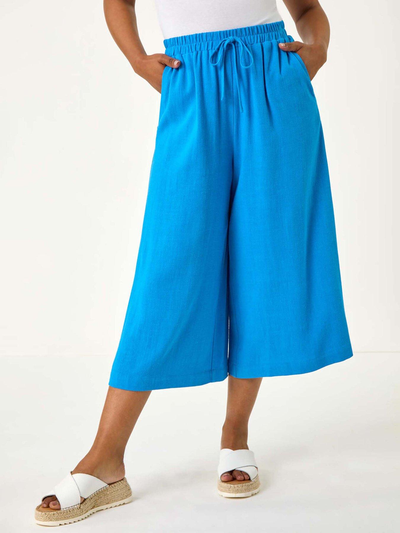 undefined Petite Elasticated Waist Linen Mix Culotte - Blue