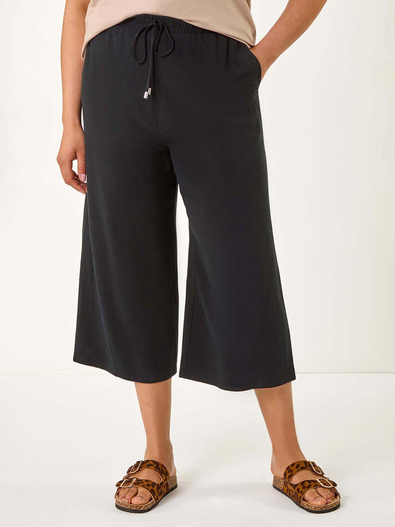 undefined Curve Linen Mix Cropped Trousers - Black
