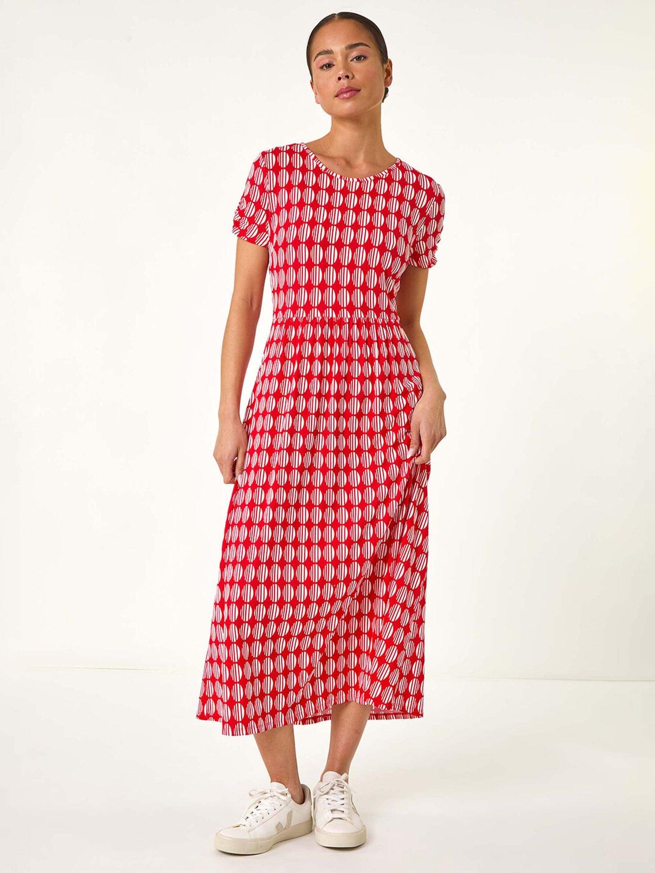 Roman Petite Geometric Spot Pocket Midi Dress - Red