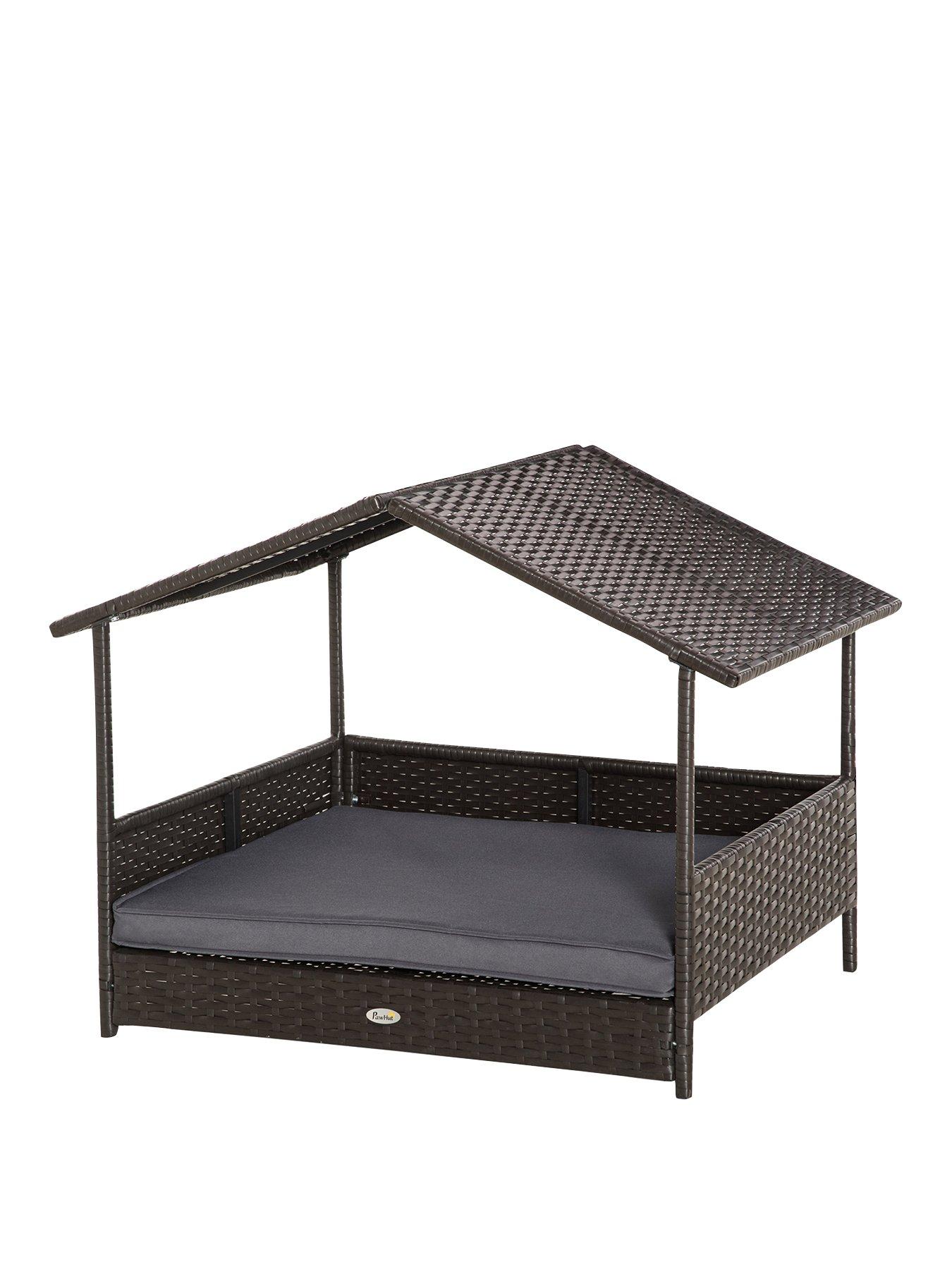 Image 2 of 7 of PawHut Rattan Pet Bed with Soft Cushion- Grey