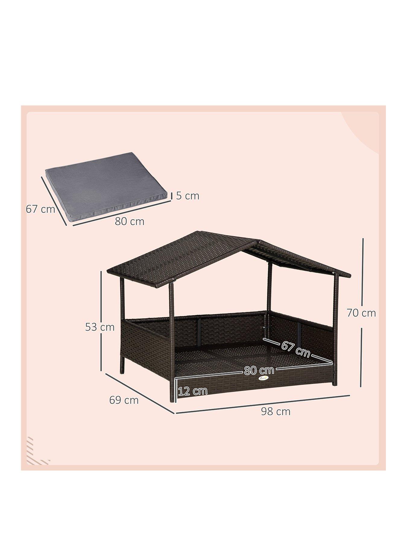 Image 3 of 7 of PawHut Rattan Pet Bed with Soft Cushion- Grey