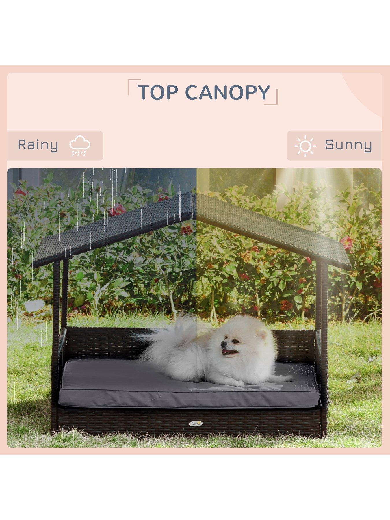 Image 6 of 7 of PawHut Rattan Pet Bed with Soft Cushion- Grey