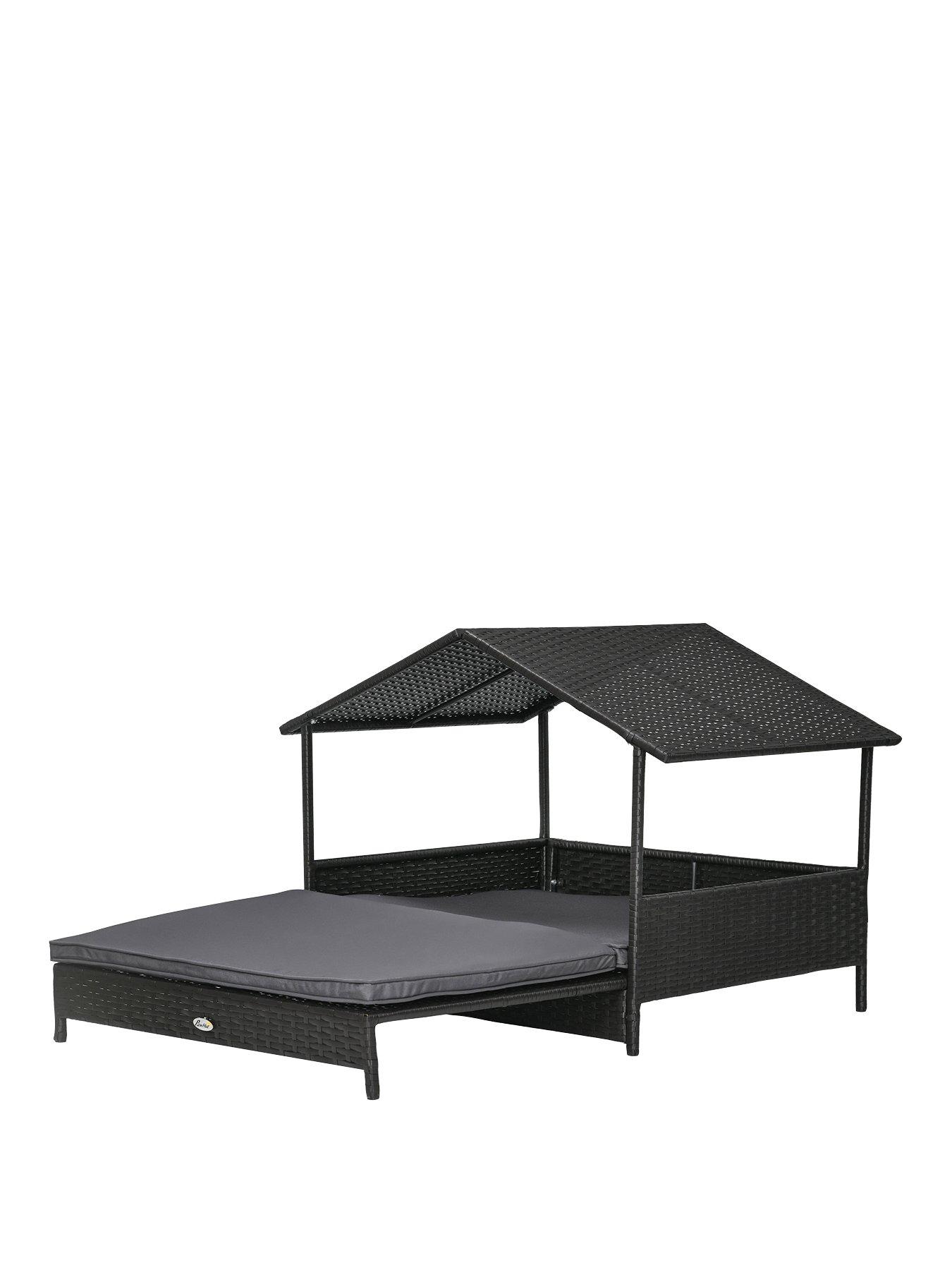Image 2 of 7 of PawHut Extendable Rattan Pet Bed With Water-Resistant Roof -Grey