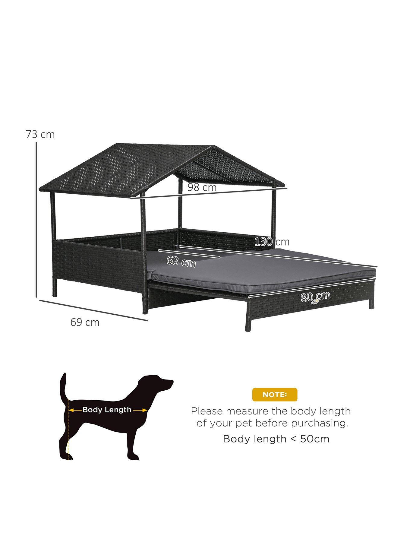 Image 3 of 7 of PawHut Extendable Rattan Pet Bed With Water-Resistant Roof -Grey