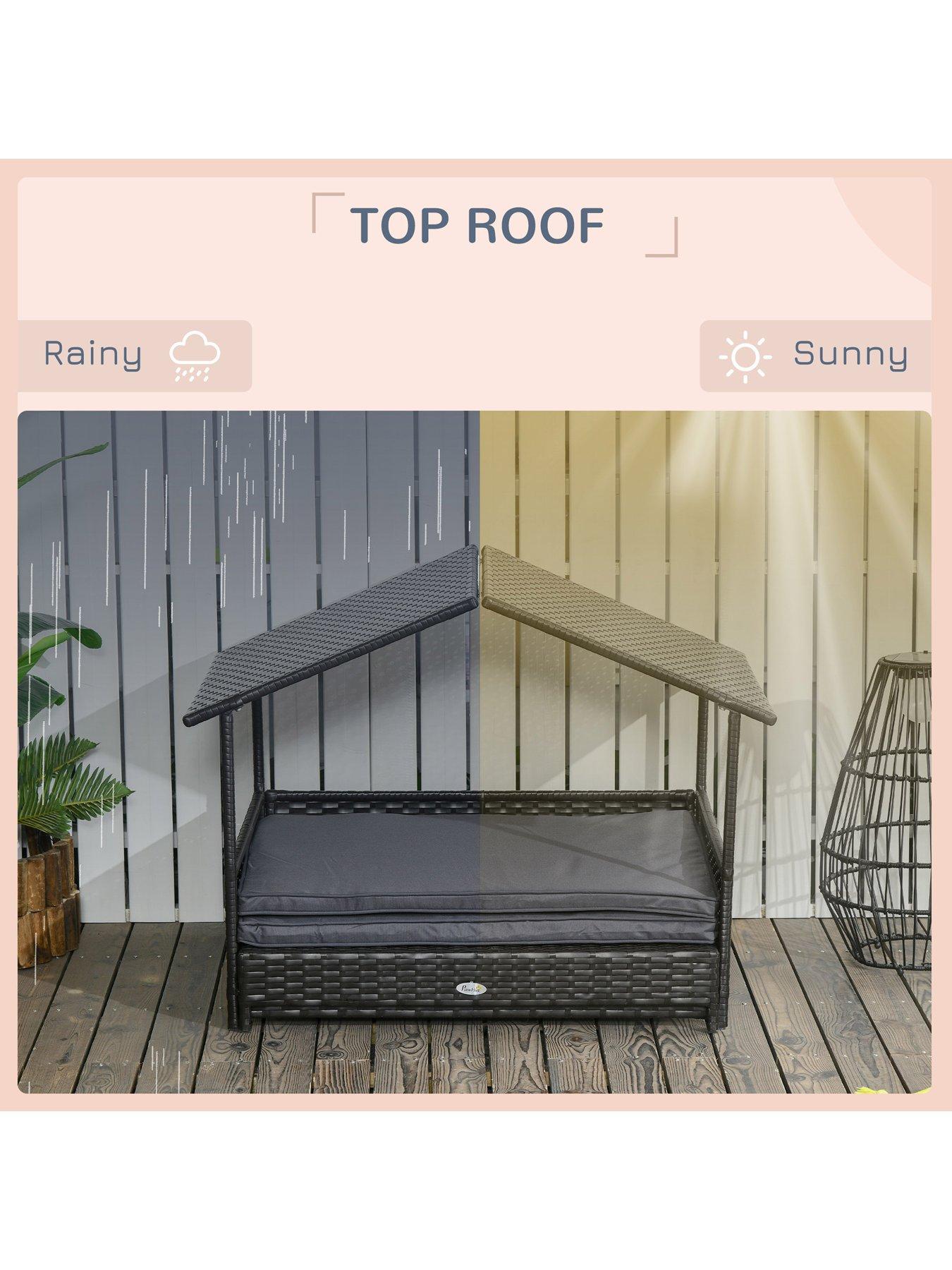 Image 5 of 7 of PawHut Extendable Rattan Pet Bed With Water-Resistant Roof -Grey