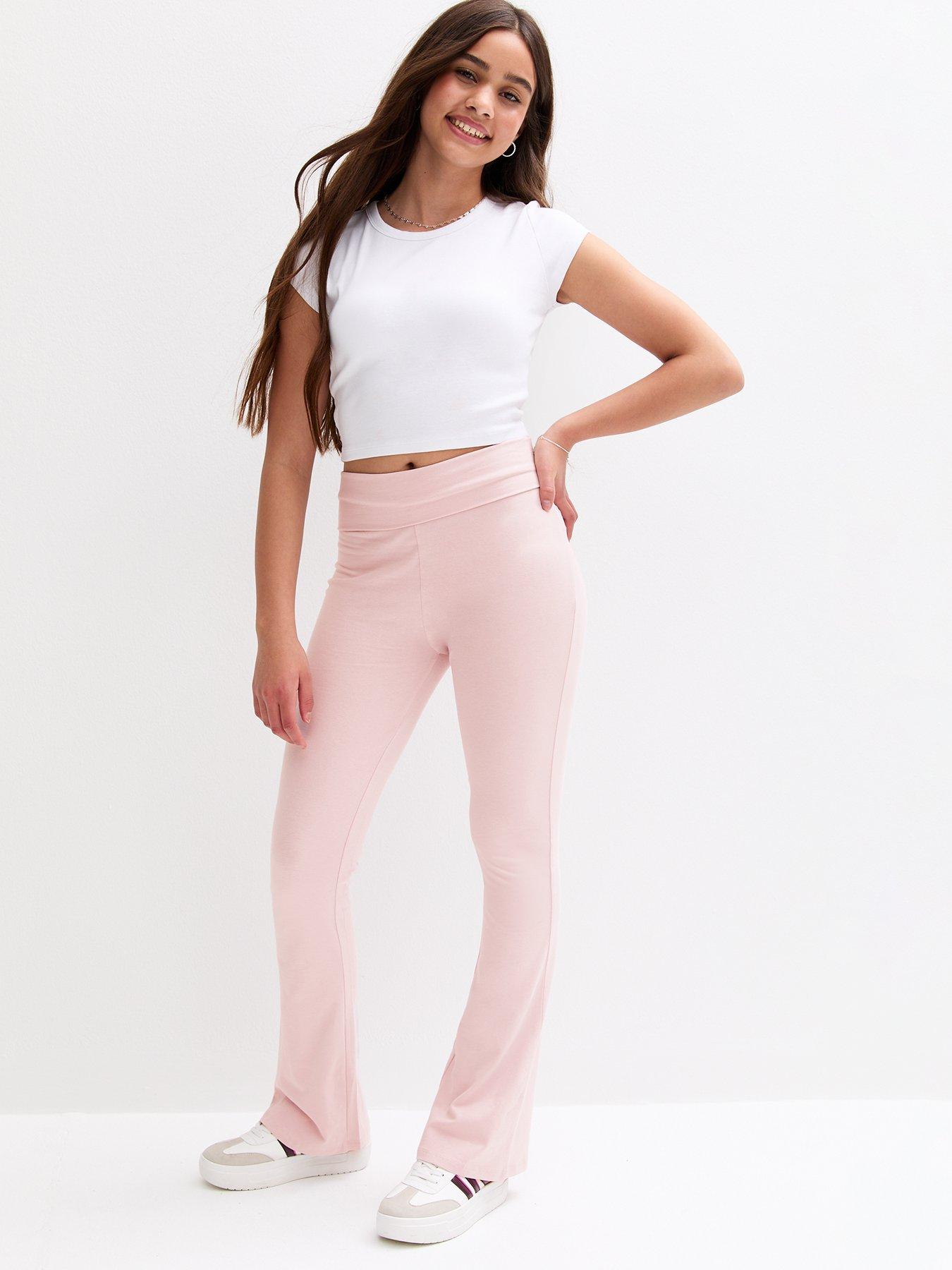 undefined Folded Waistband Flare Leggings - Pink