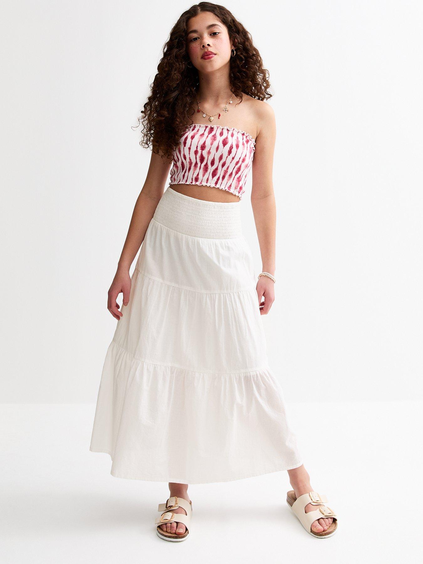 Image 1 of 4 of New Look 915 Tiered Maxi Skirt - White