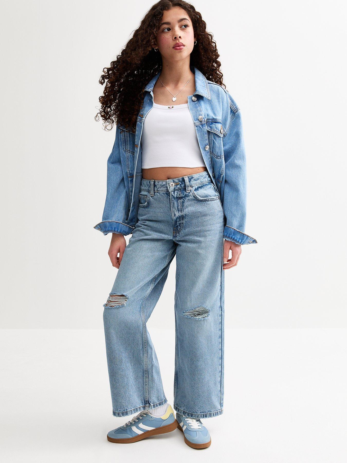 New Look 915: Ripped Super Wide Leg Bambi Jeans - Blue