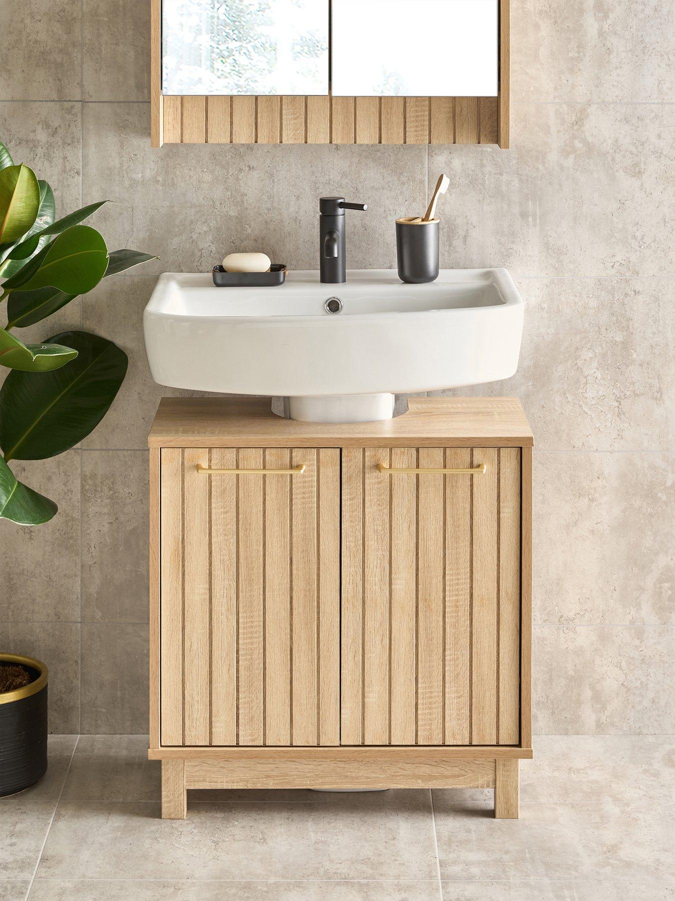 Image 1 of 7 of The Very Collection Lotus Panelled Under Sink Bathroom Cabinet - Oak - FSC&reg; Certified