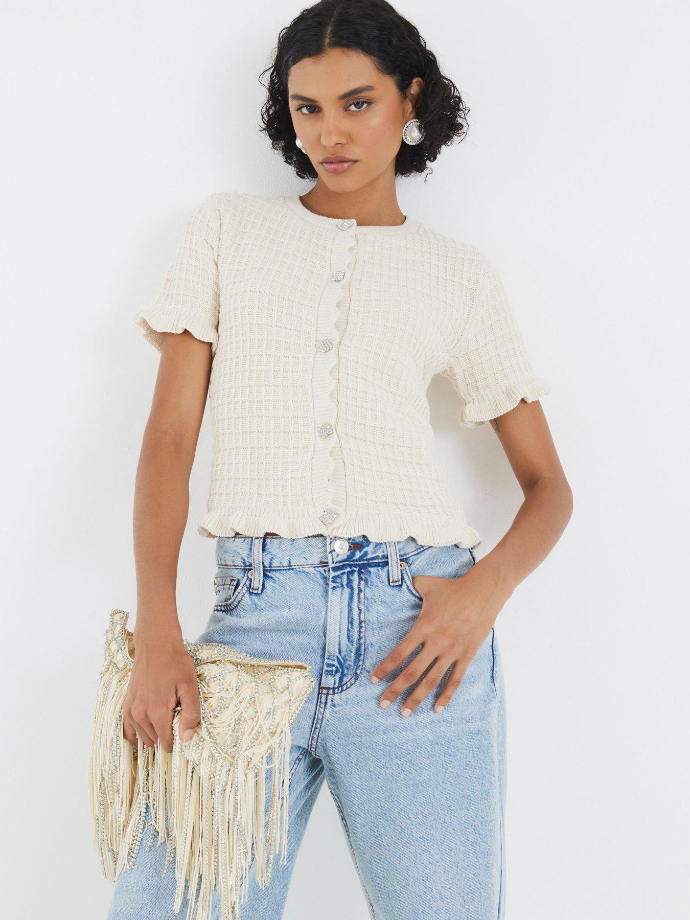 undefined Frill Stitch Detail Cardigan - White