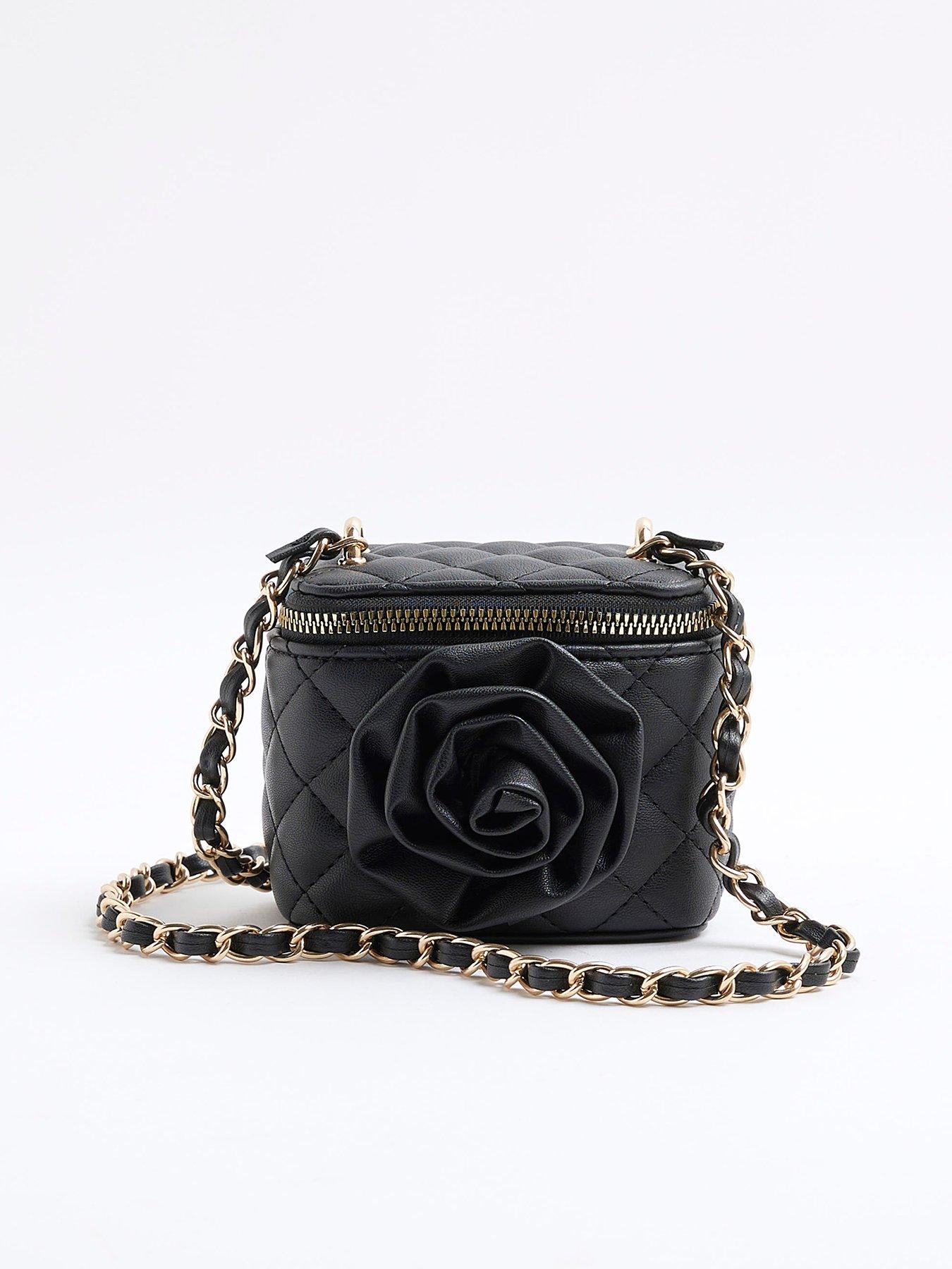 undefined Older Girls Quilted Corsage Cross Body Bag - Black