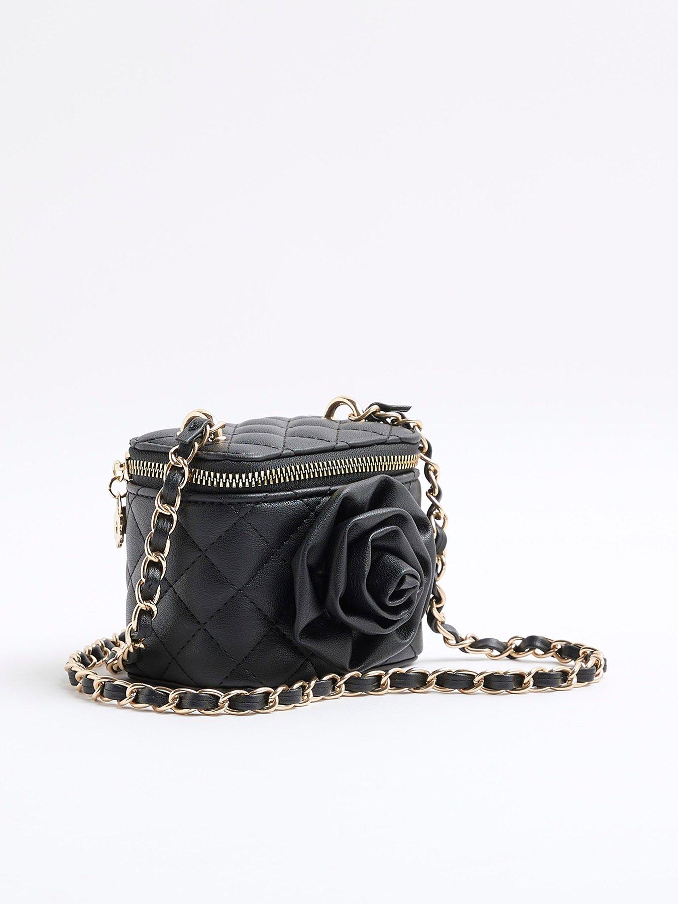 Image 3 of 5 of River Island Older Girls Quilted Corsage Cross Body Bag - Black