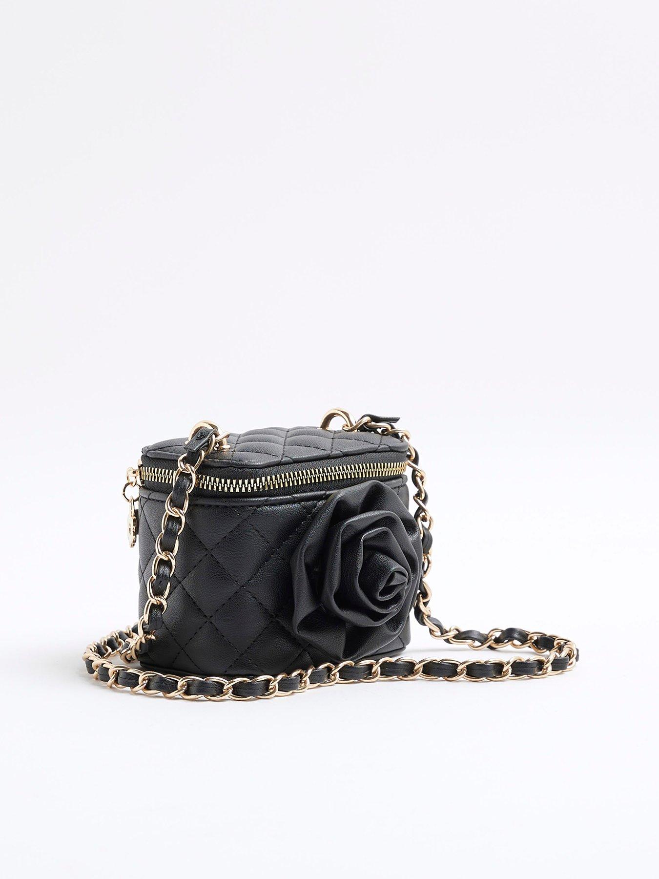 Image 4 of 5 of River Island Older Girls Quilted Corsage Cross Body Bag - Black