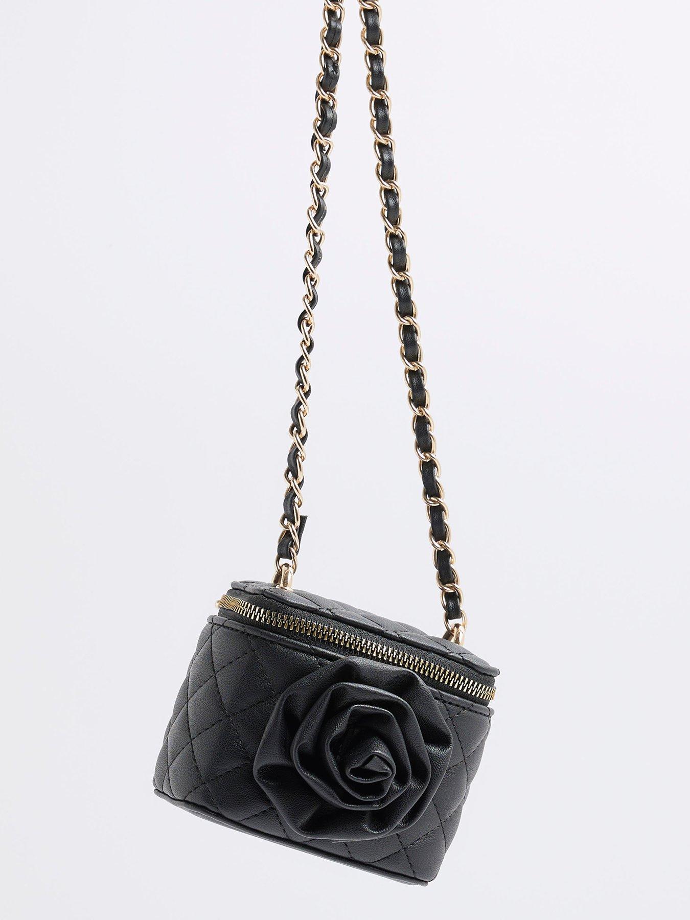 Image 5 of 5 of River Island Older Girls Quilted Corsage Cross Body Bag - Black