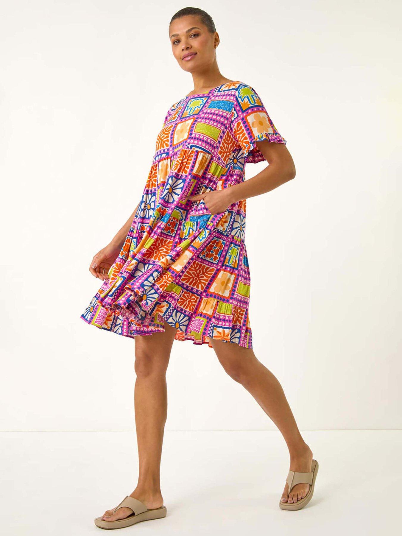 undefined Tiled Tiered Frill Smock Dress - Pink