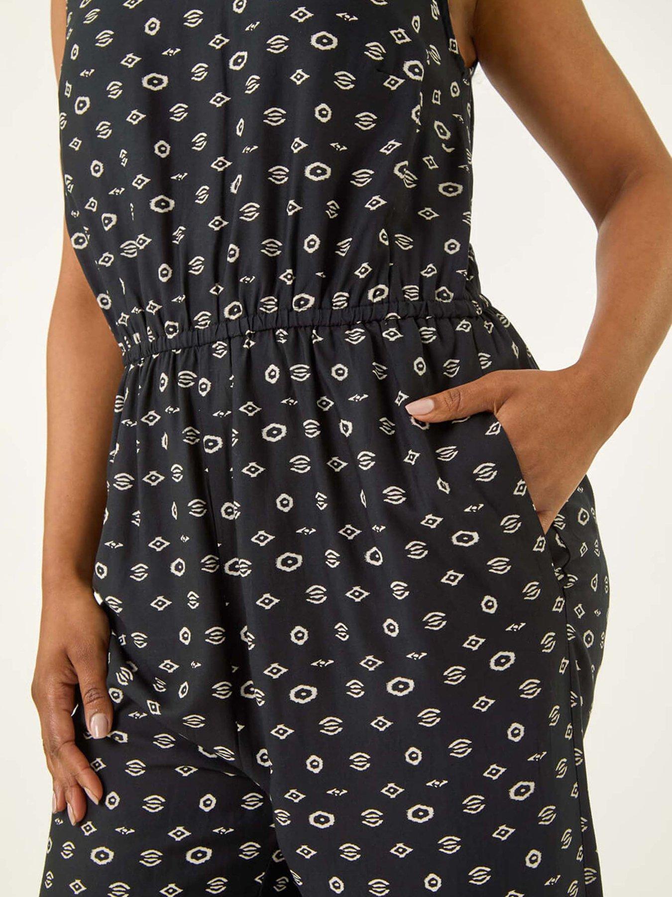 Roman Petite Aztec Print Cropped Jumpsuit Black Very