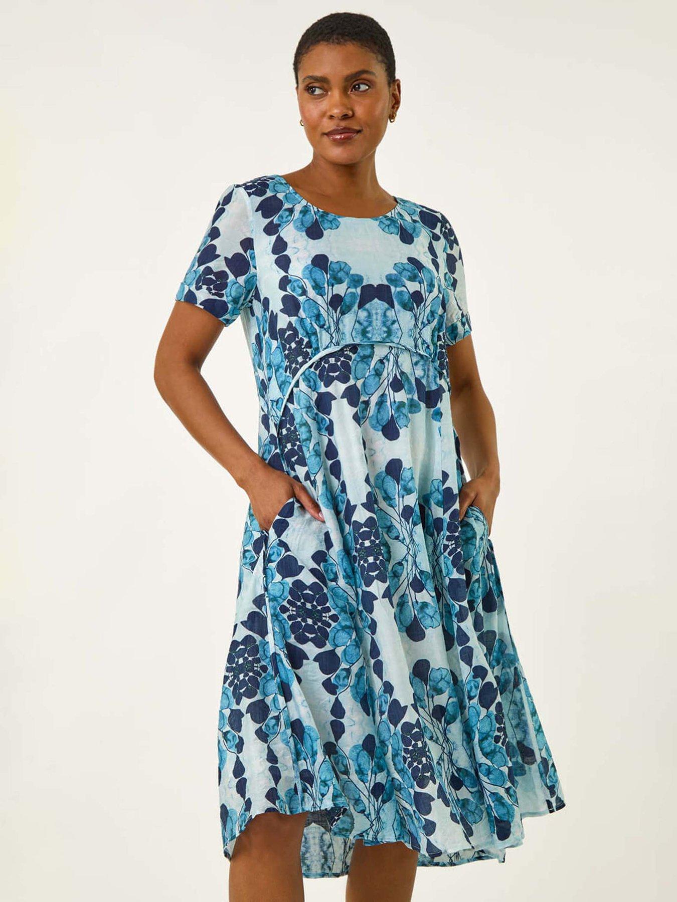 undefined Abstract Print Smock Dress - Blue