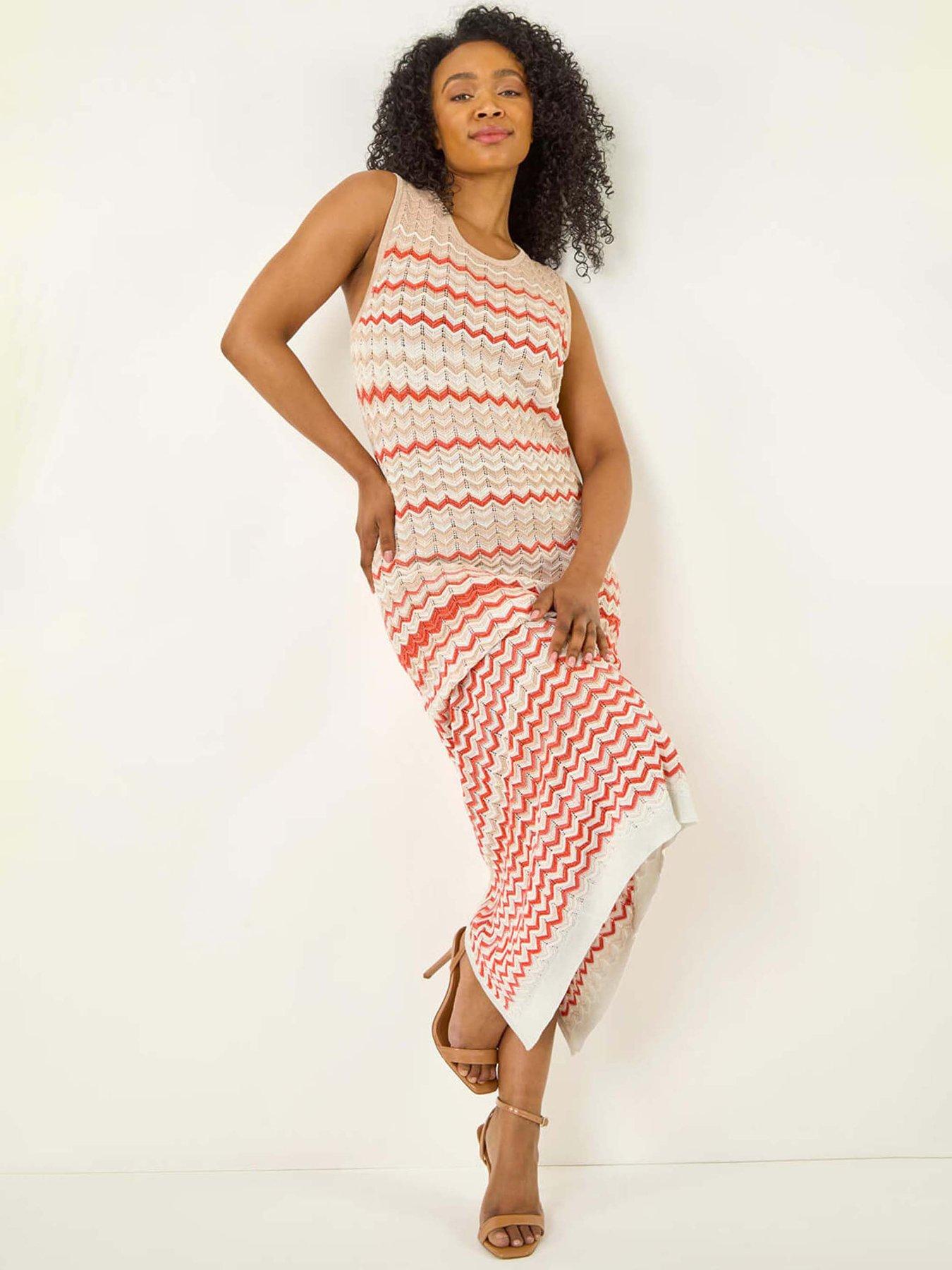 undefined Petite Chevron Knitted Midi Dress - Coral