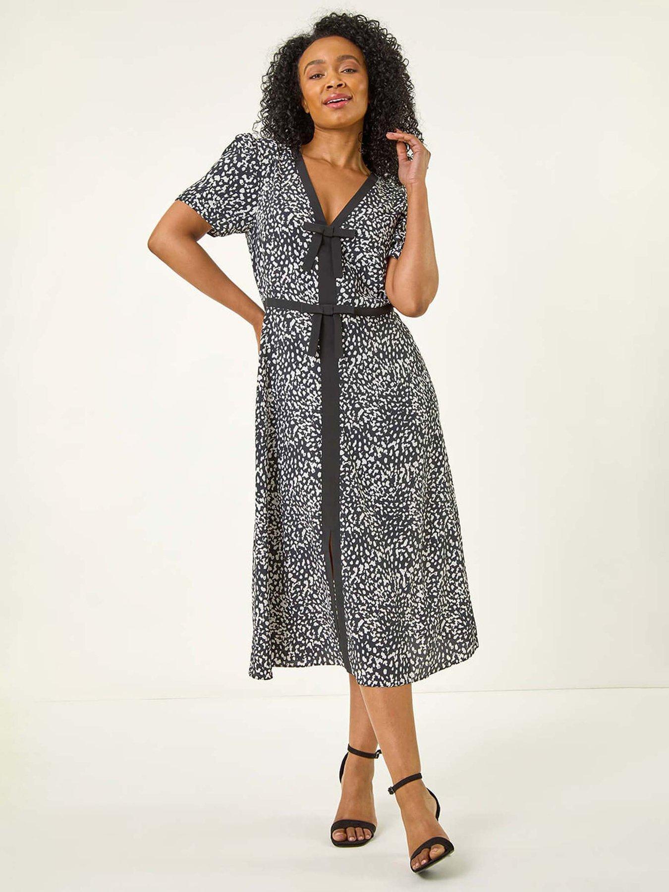 undefined Petite Contrast Bow Midi Dress - Black