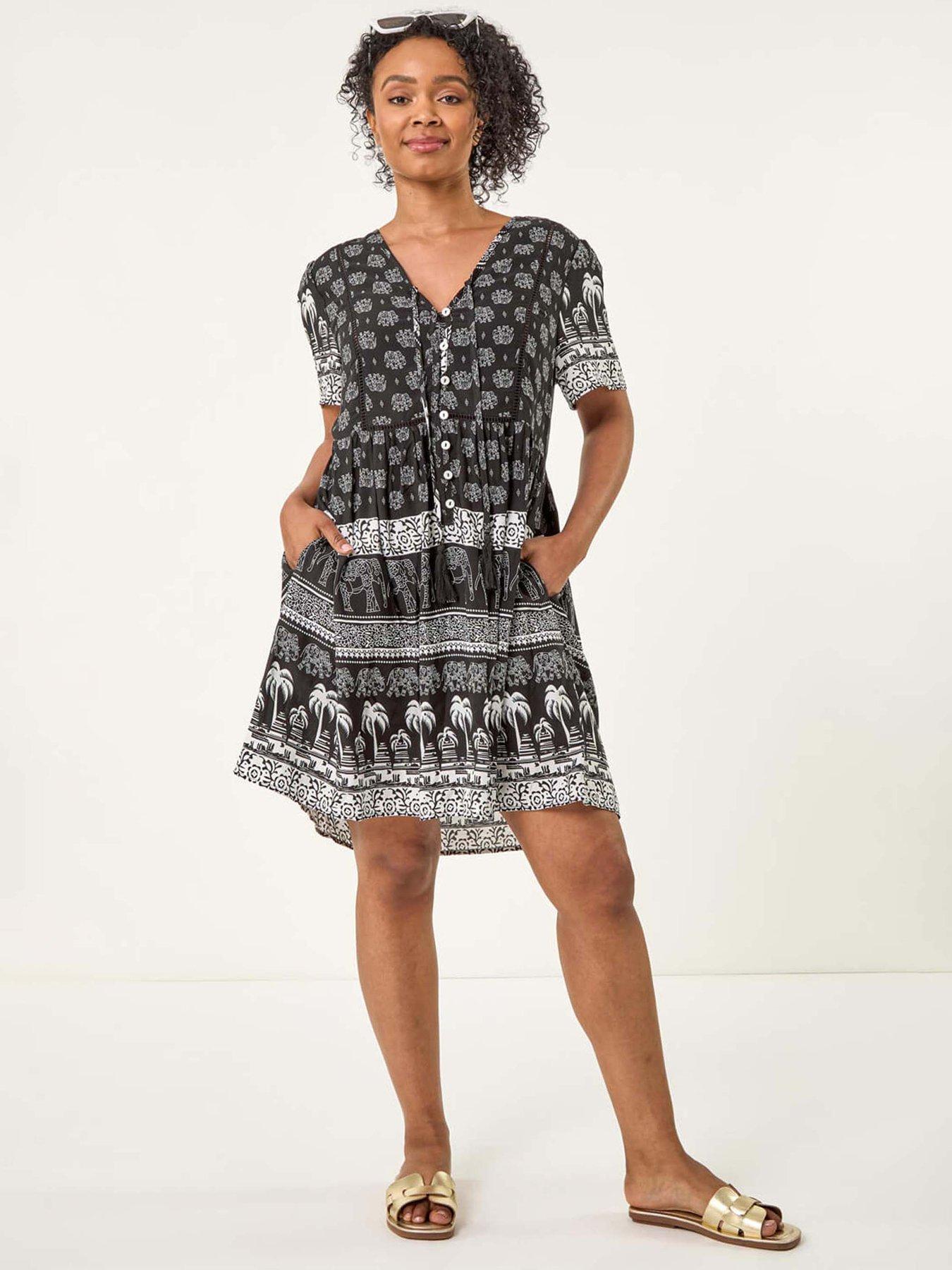 undefined Petite Elephant Print Smock Dress - Black