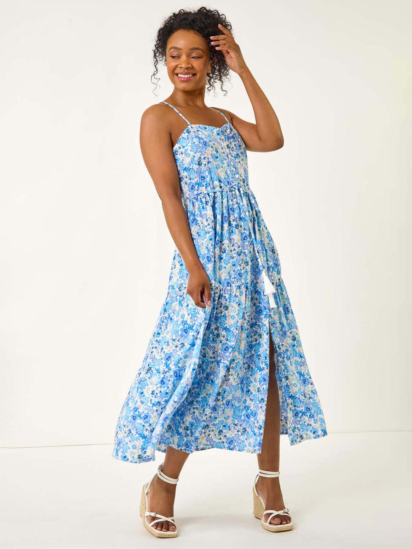 undefined Petite Ditsy Floral Maxi Dress - Blue