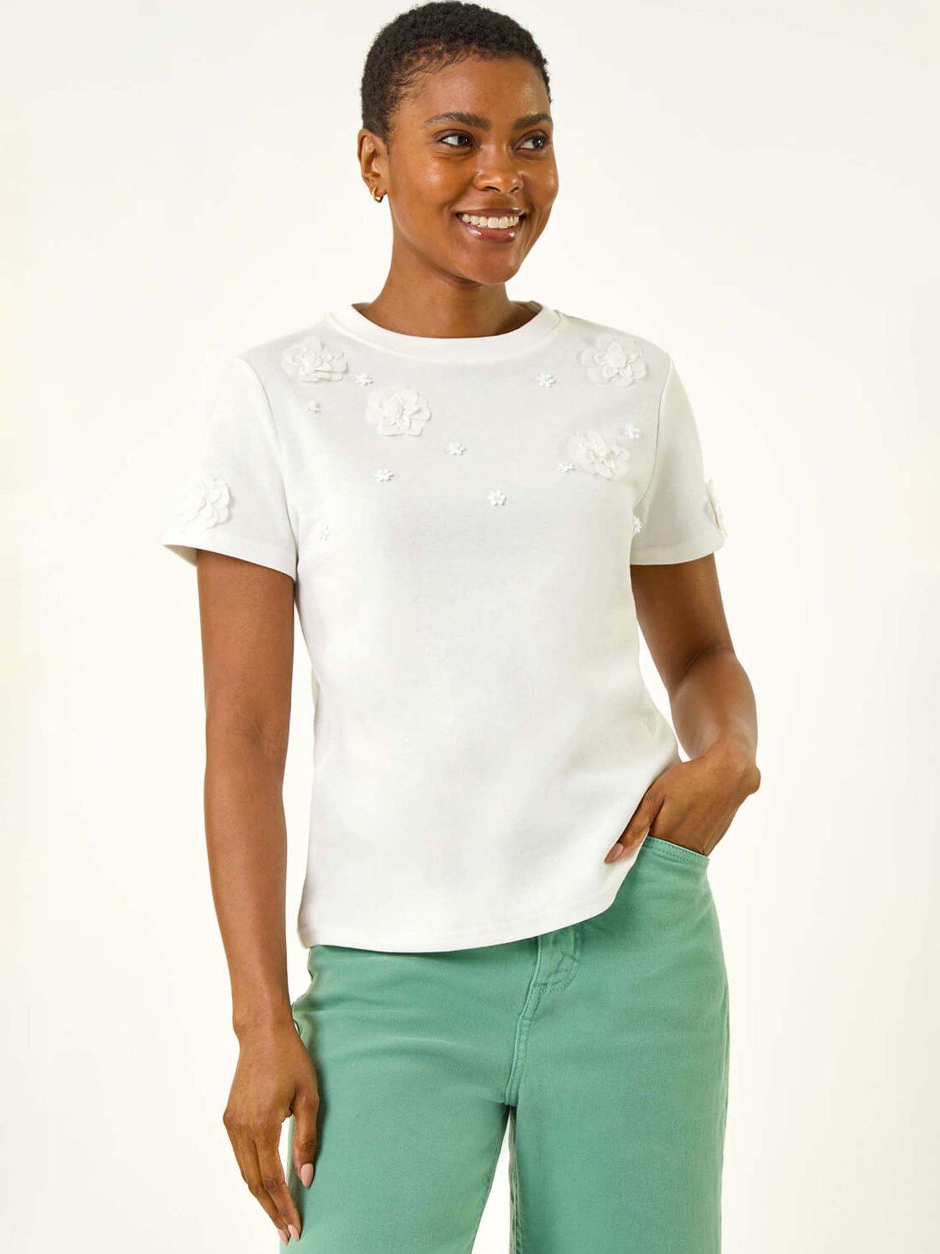 undefined Floral Applique T-shirt - White