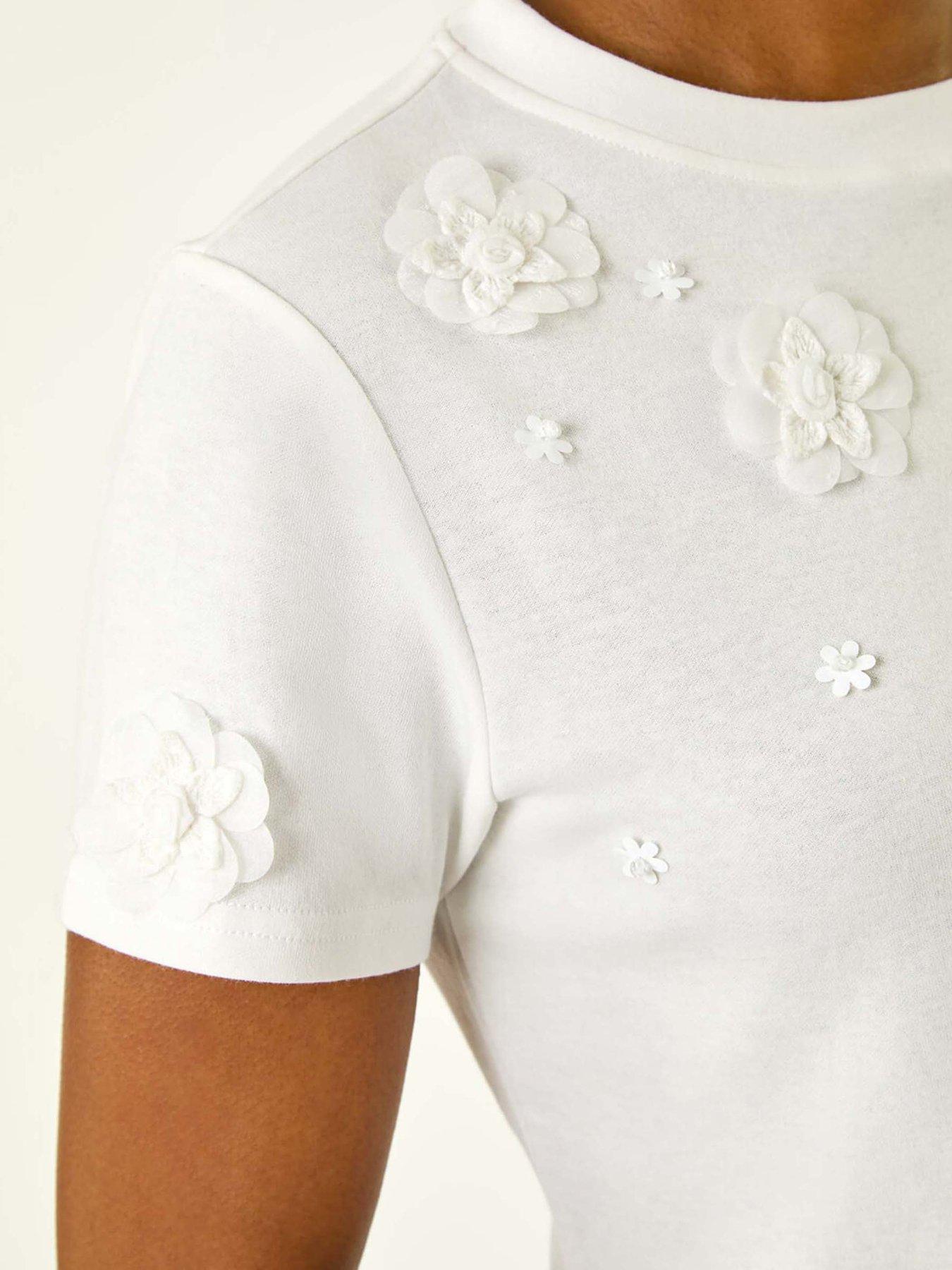Image 5 of 5 of Roman Floral Applique T-shirt - White