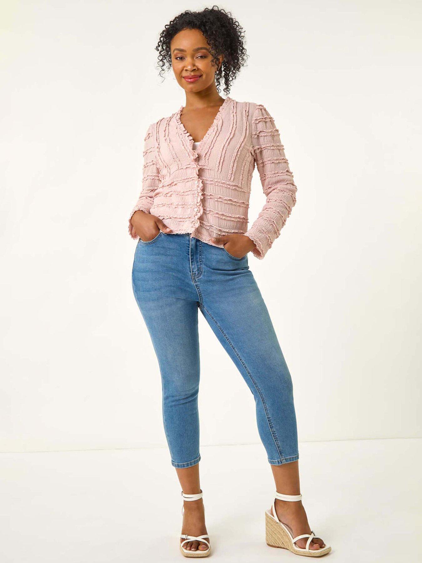undefined Petite Ruffle V-neck Stretch Top - Pink