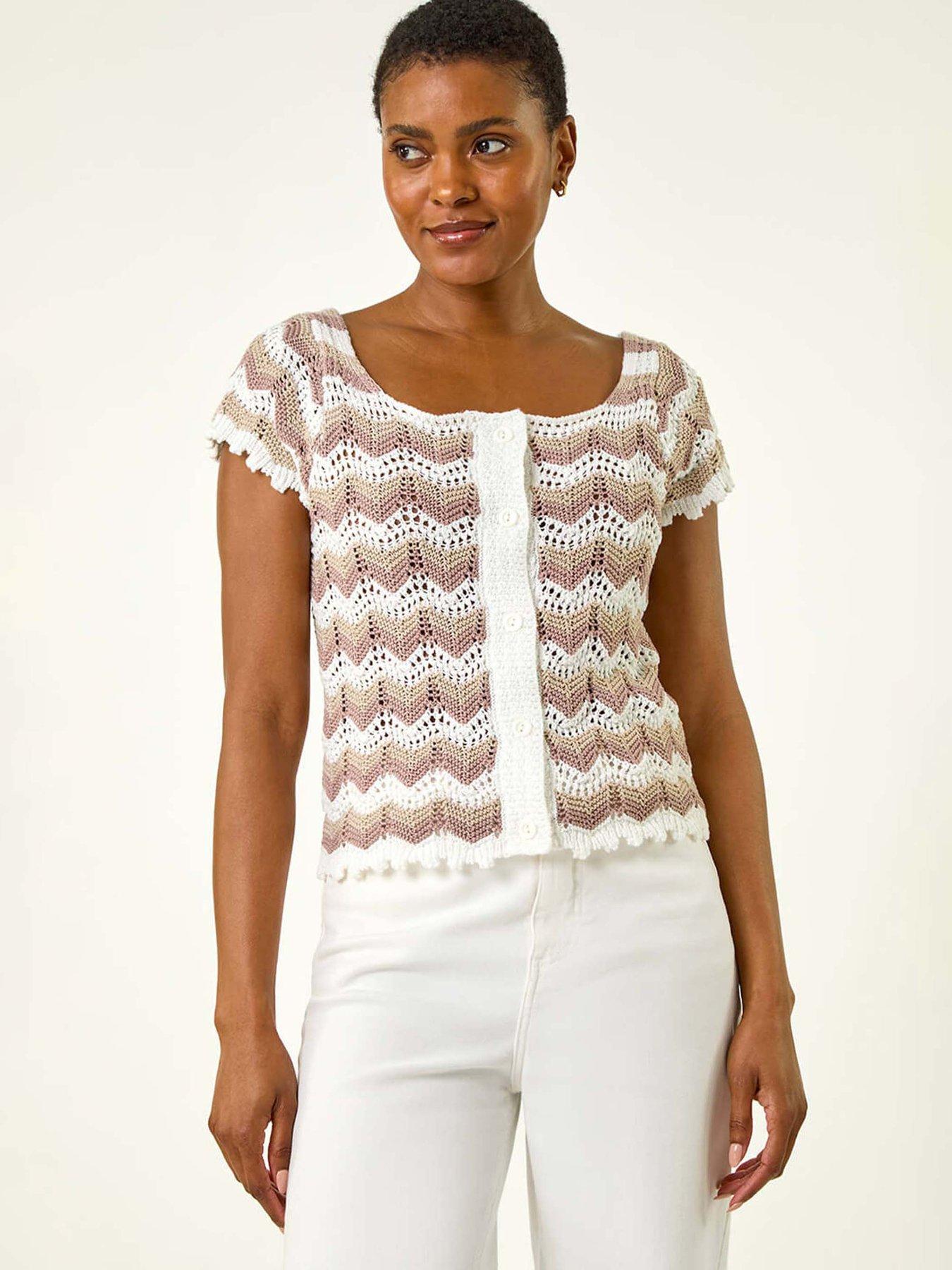 undefined Wave Crochet Buttoned Top - Ivory