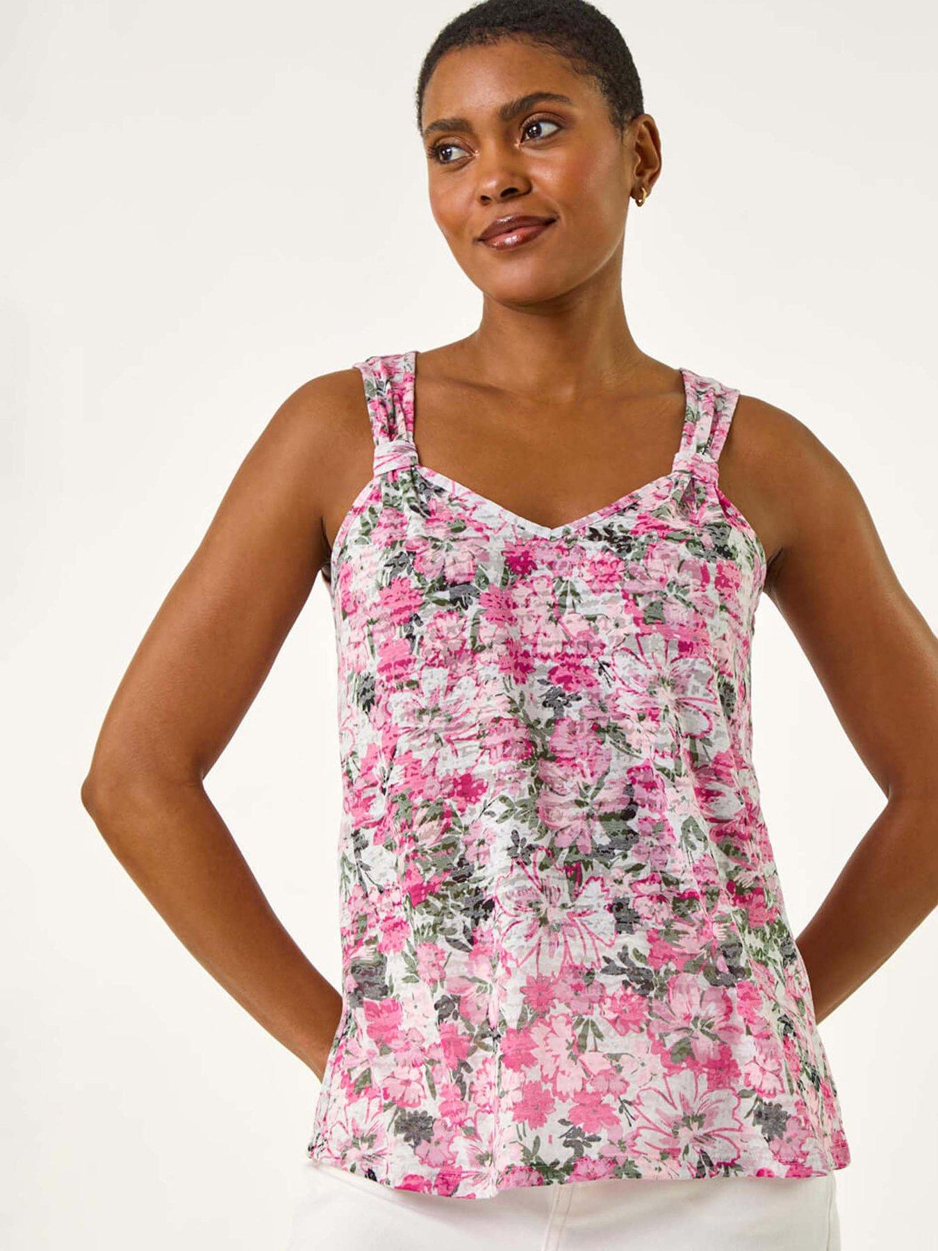 Roman Burnout Floral Print Vest Top - Pink