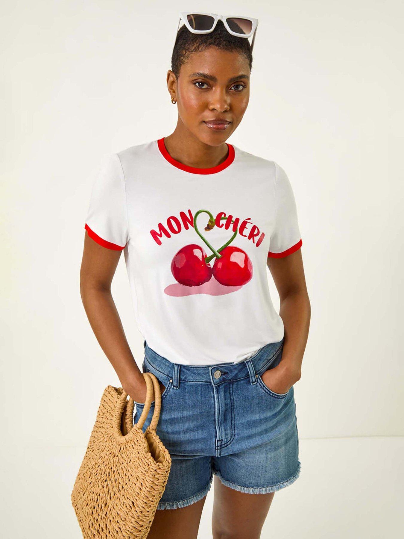 undefined Cherry Slogan Stretch T-shirt - White