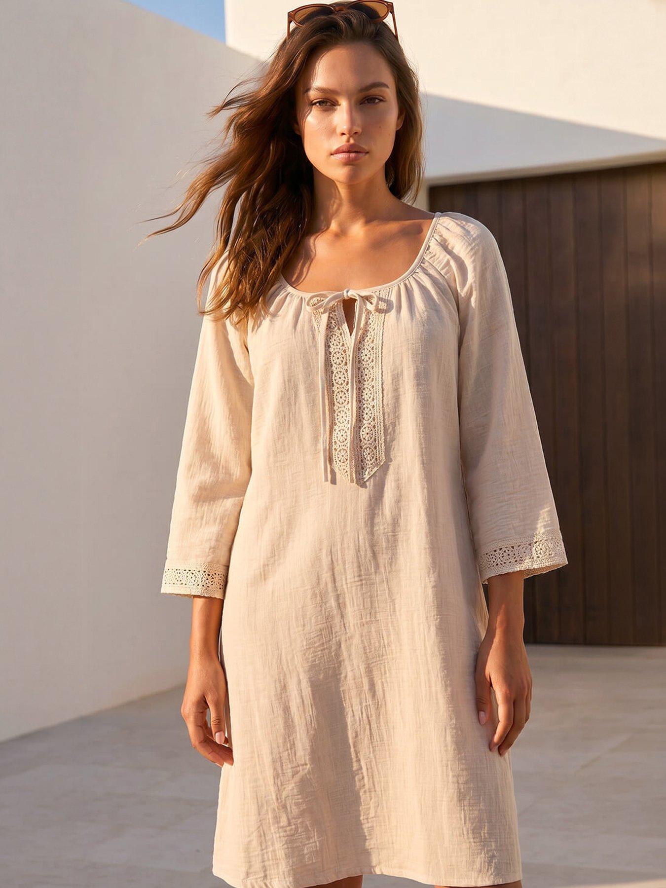 yellow mini dress long sleeve Avignon Ribbed Knit Long Sleeve Henley Mini Dress main image 0
