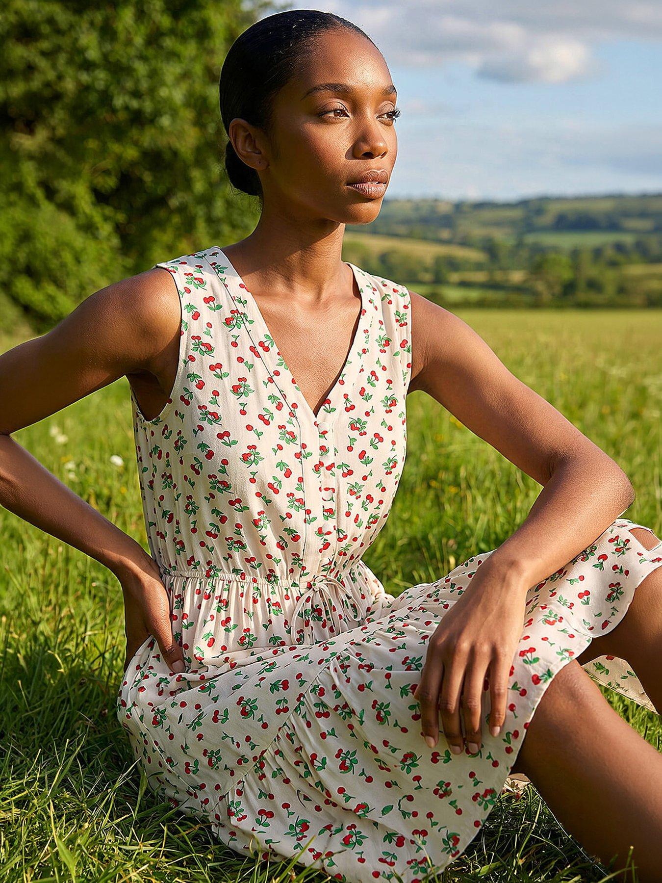Roman Petite Cherry Tie Waist Dress - Ivory