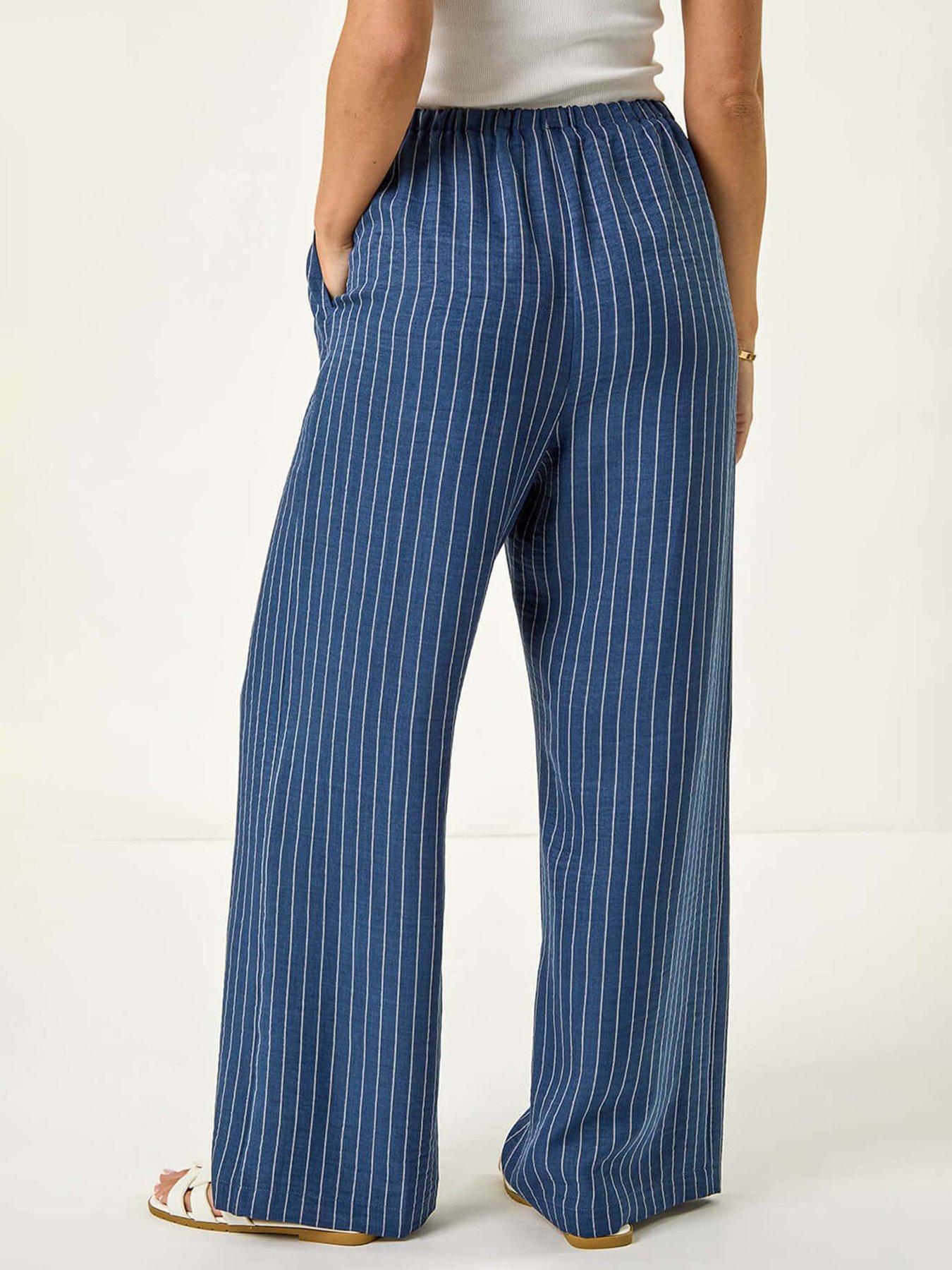 Image 2 of 5 of Roman Petite Stripe Pull On Stretch Trouser - Blue