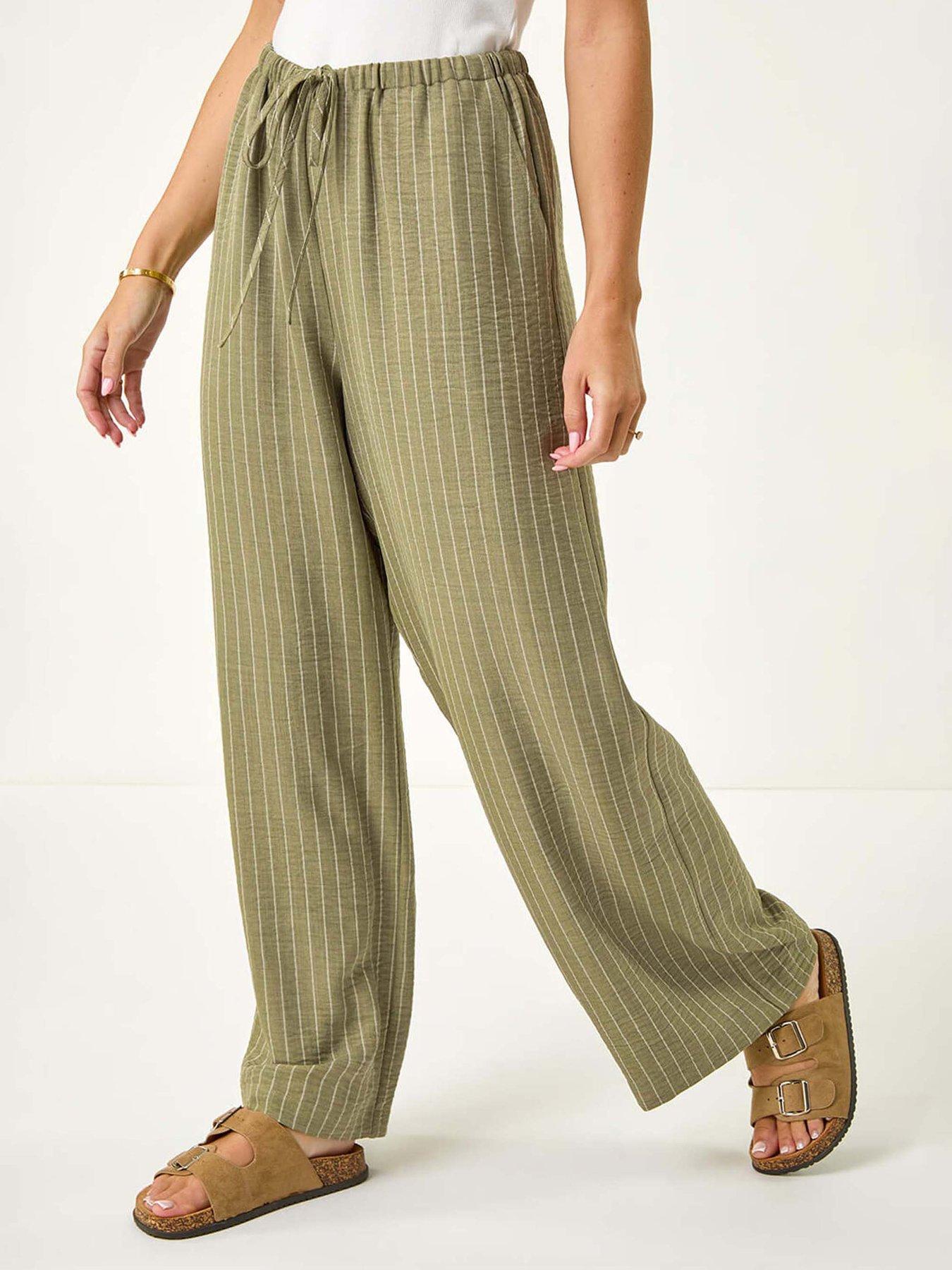 Roman Petite Stripe Pull On Stretch Trouser - Khaki