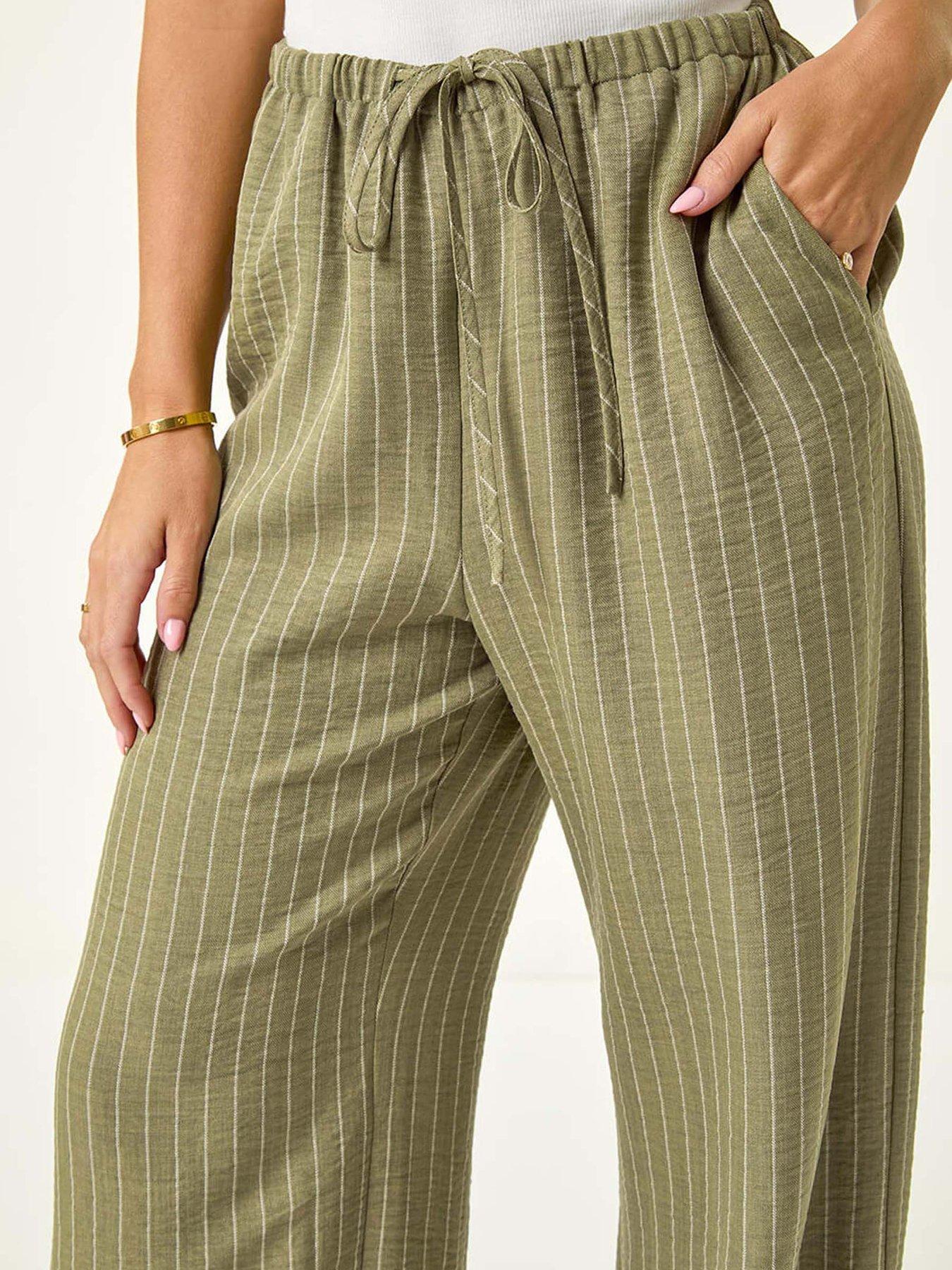 Image 5 of 5 of Roman Petite Stripe Pull On Stretch Trouser - Khaki