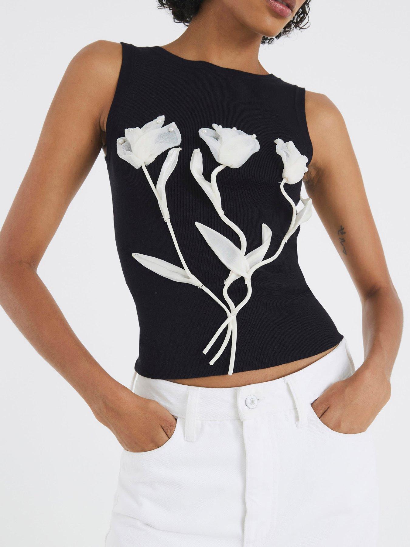 undefined Floral Applique Vest - Black