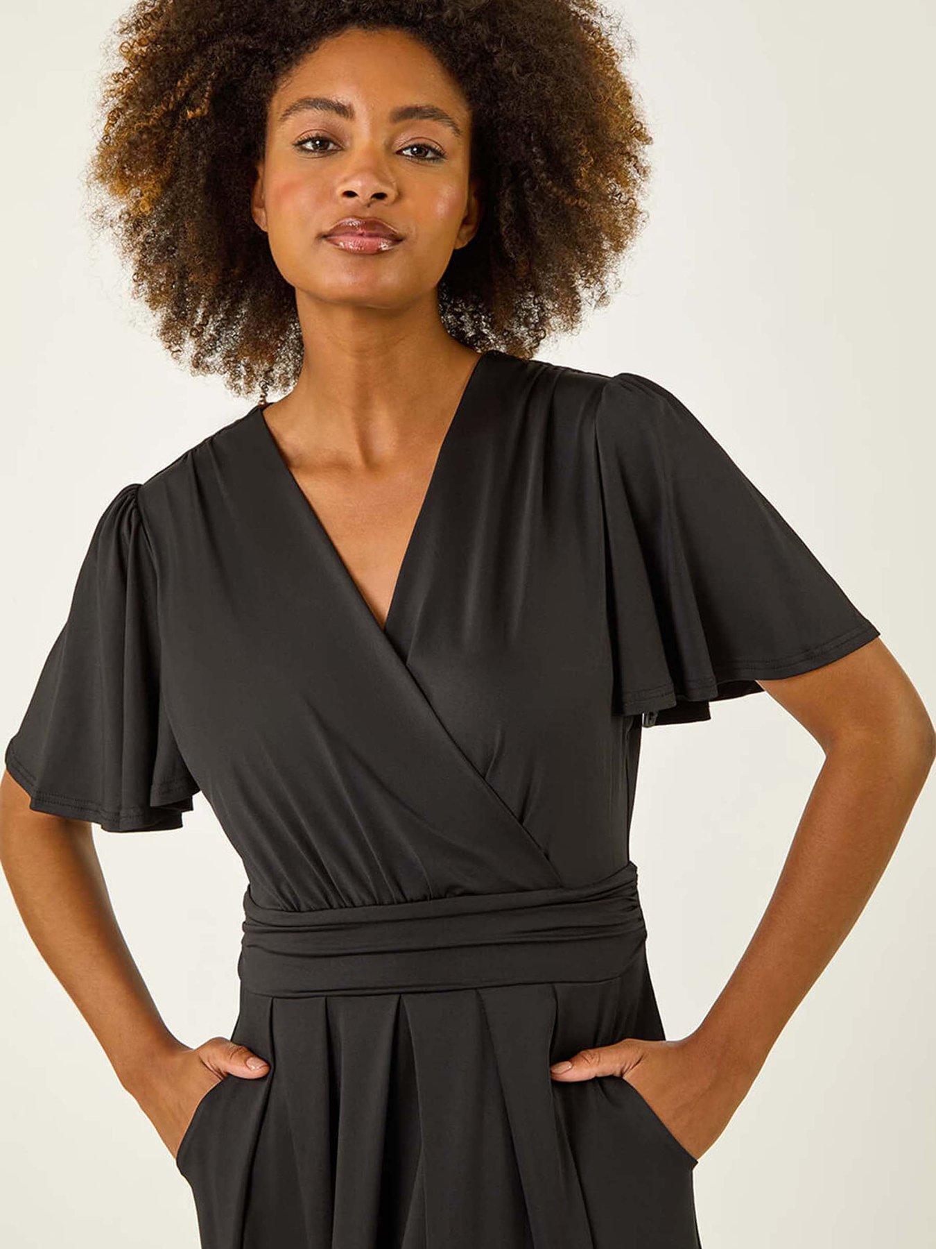 Roman Tie Back V-neck Stretch Midi Dress - Black | Very