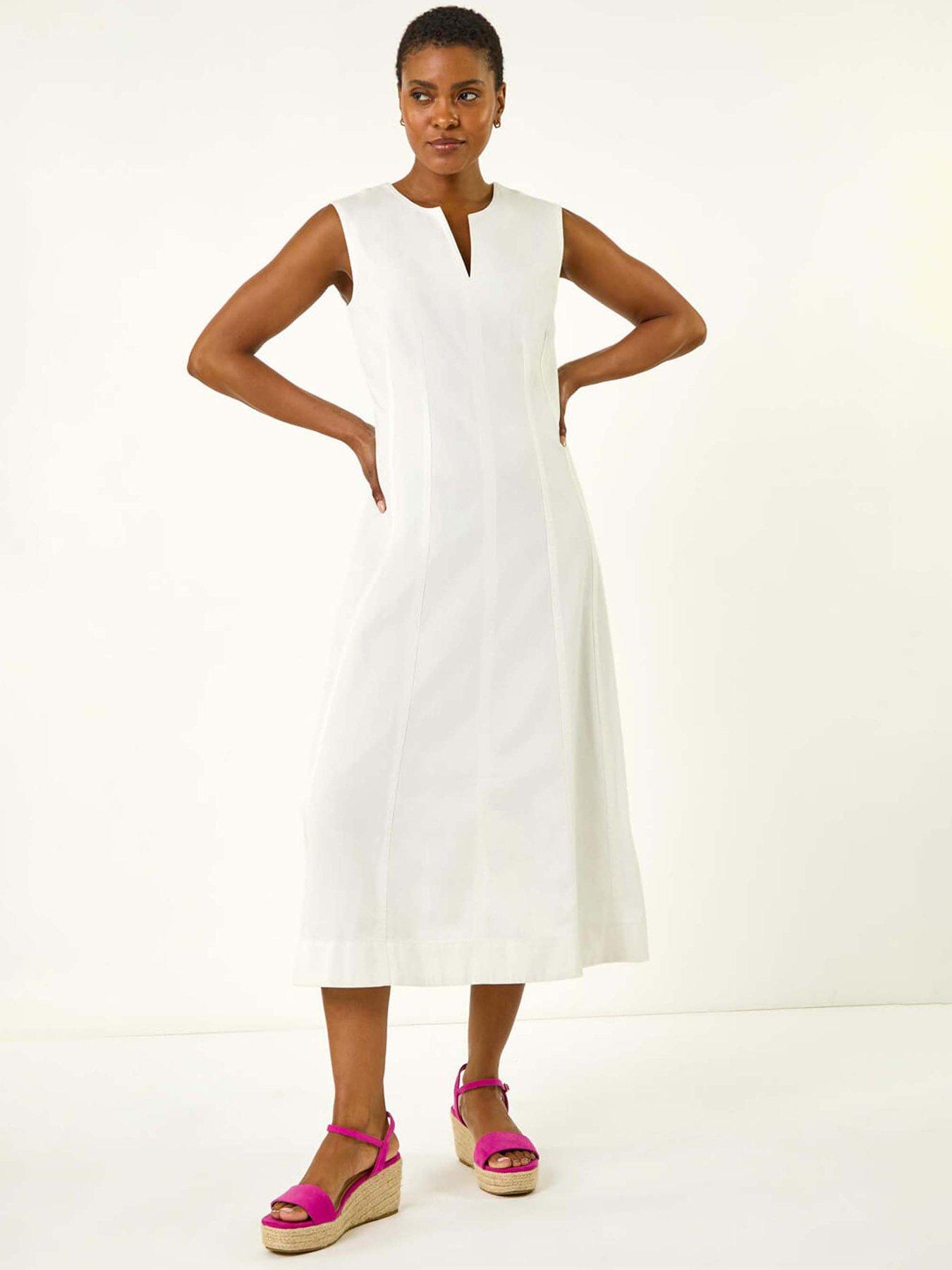 Roman Panel Detail Midi Dress - White