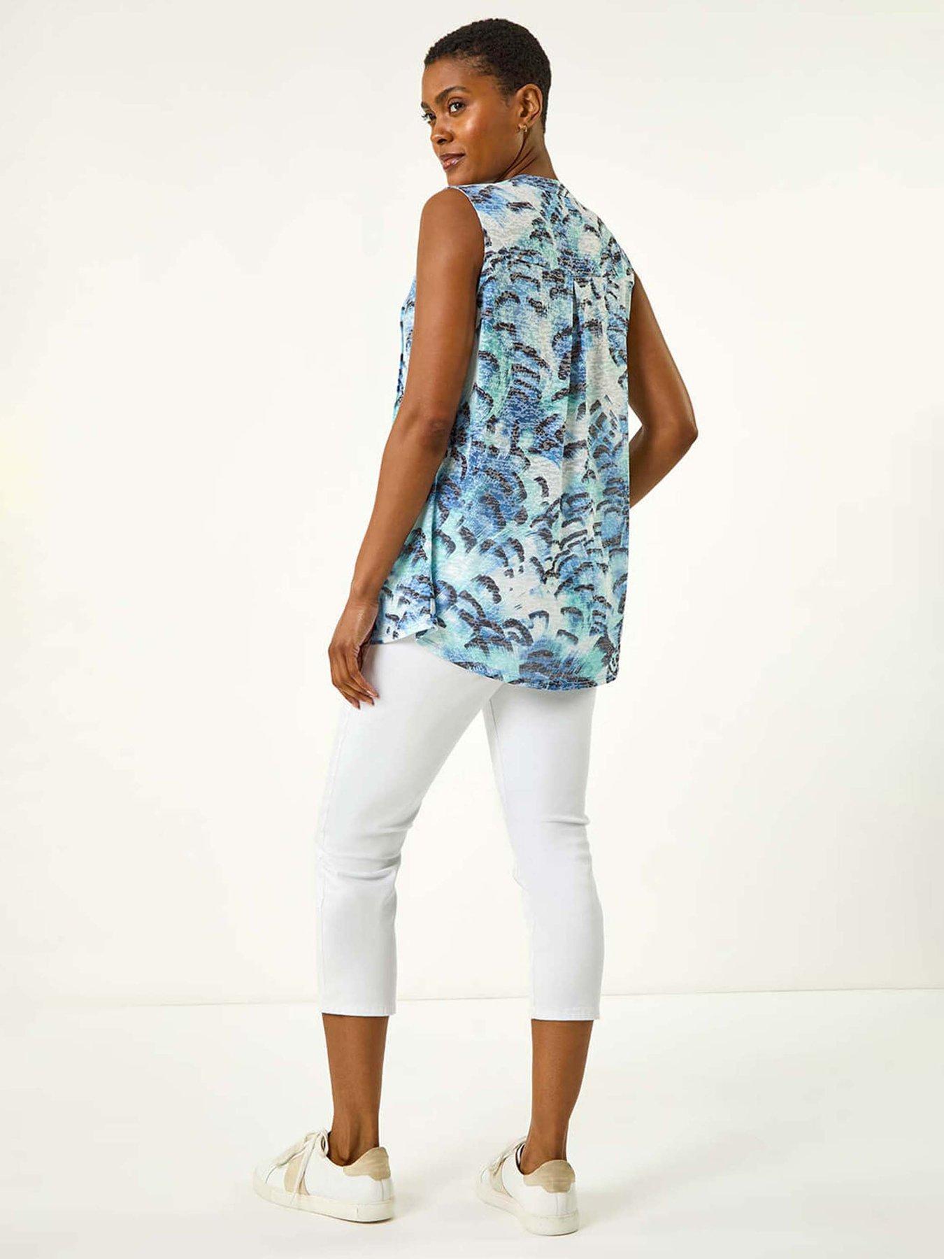 Image 2 of 5 of Roman Burnout Abstract Wave Pintuck Shirt - Blue