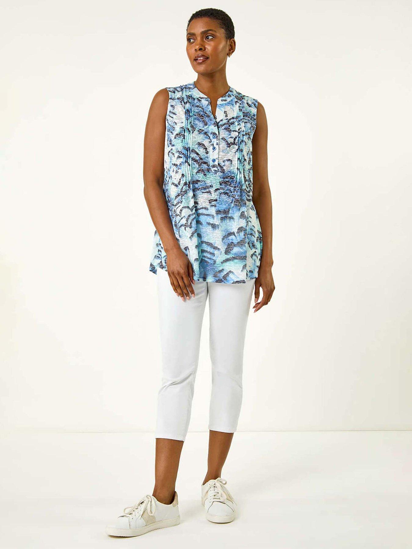 Image 3 of 5 of Roman Burnout Abstract Wave Pintuck Shirt - Blue