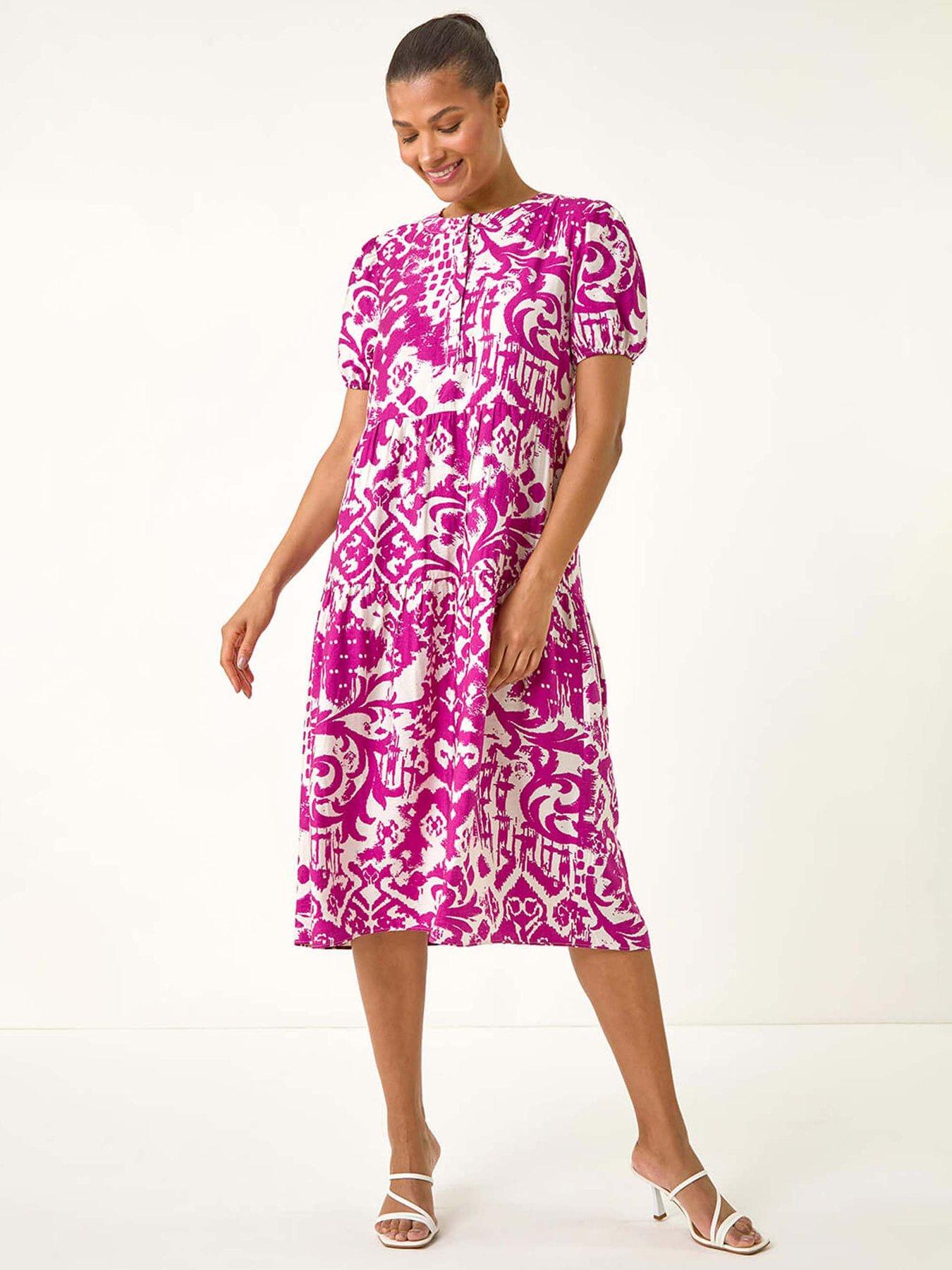 undefined Abstract Print Midi Shirt Dress - Pink