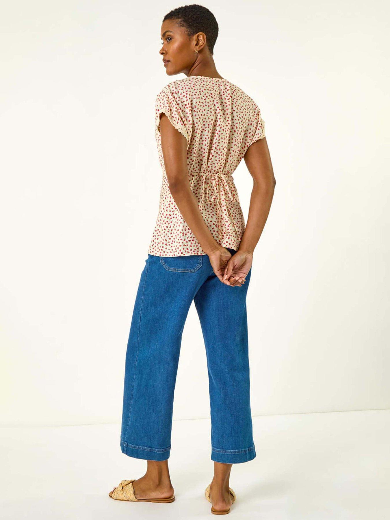 Image 2 of 5 of Roman Floral Ditsy Print Lace Trim Top - Pink