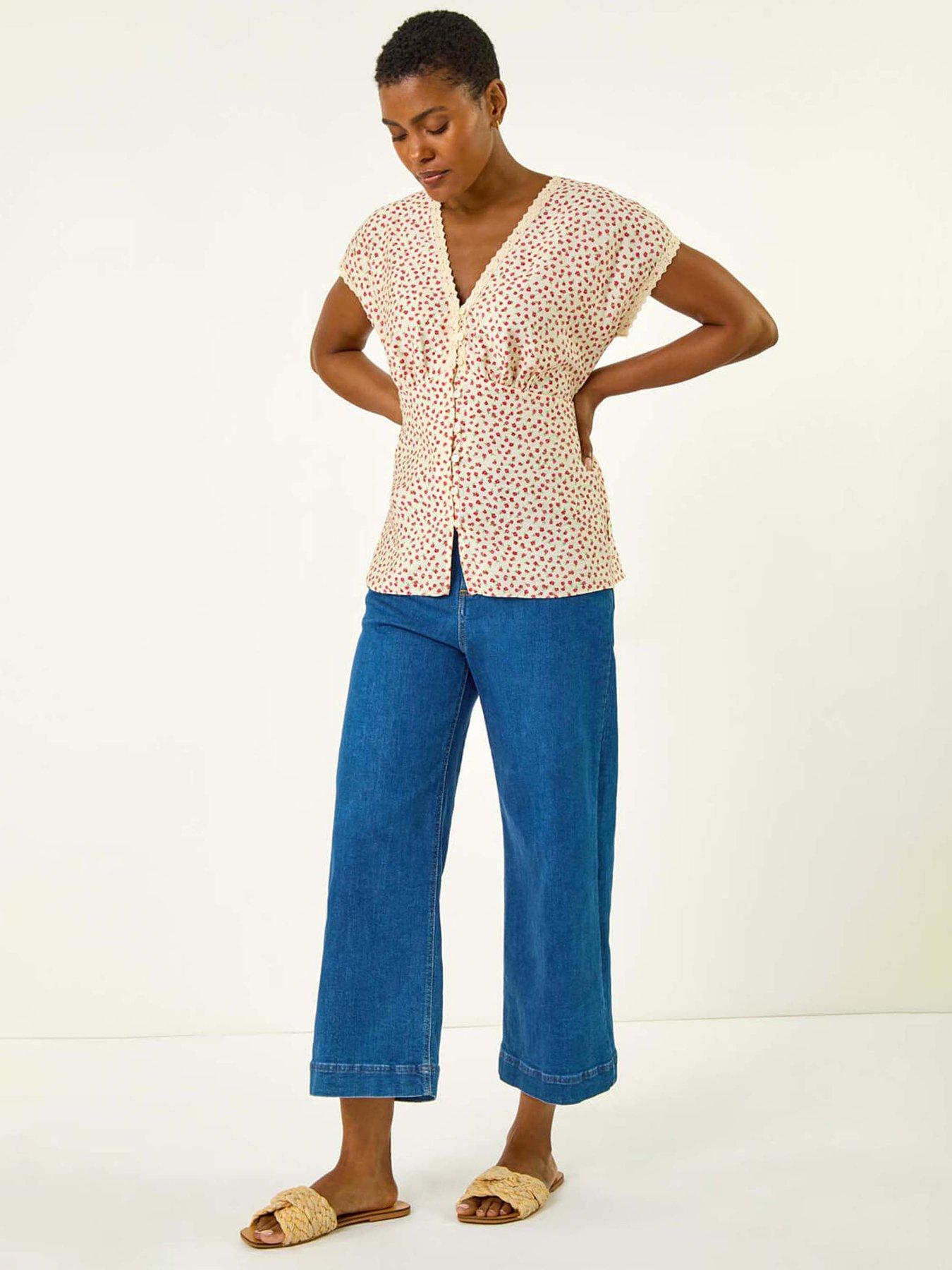 Image 3 of 5 of Roman Floral Ditsy Print Lace Trim Top - Pink